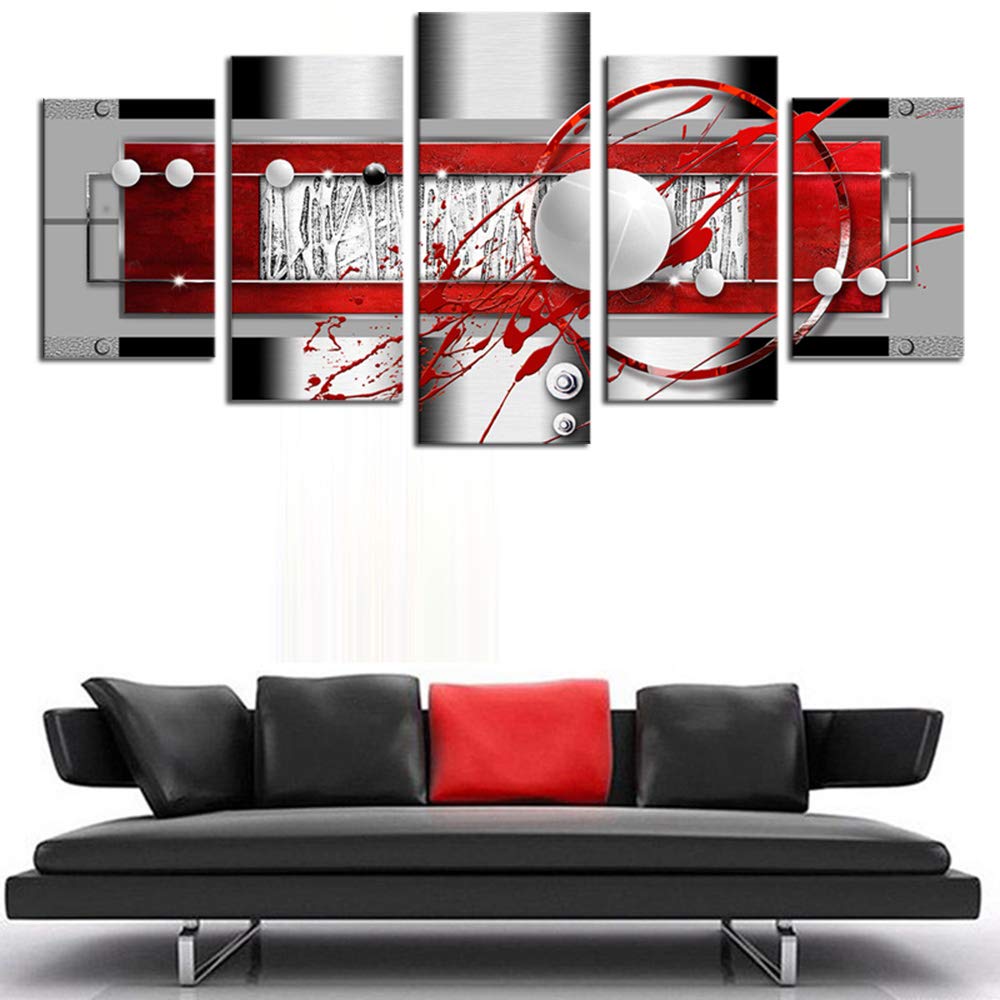 Abstract Canvas Wall Art - Red Black Grey Framed Painting for Living Room Decor | Modern Home & Office Decor