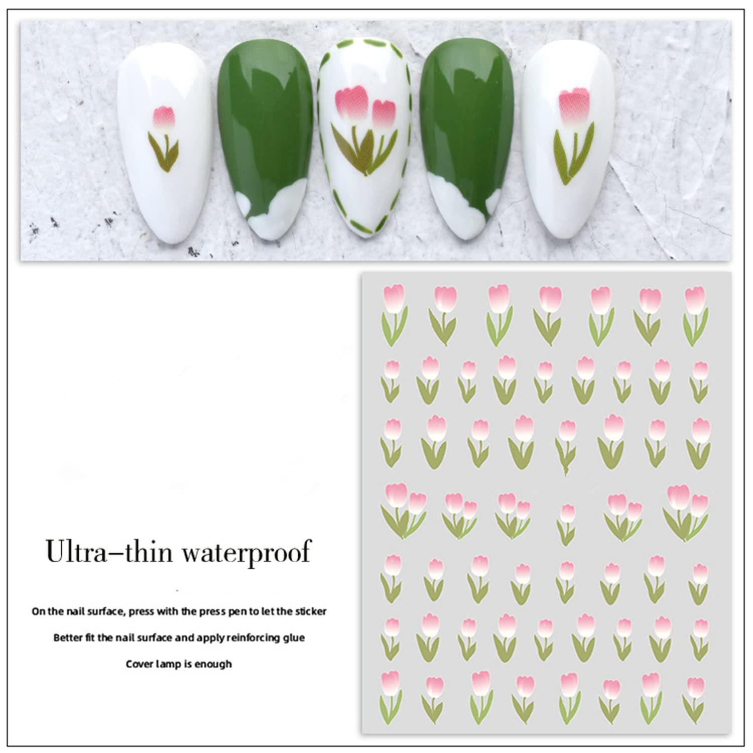 Colorful Tulip Nail Stickers - 12 Sheets Self-Adhesive Flower Nail Decals for DIY Nail Art, Manicure & Pedicure - Perfect for Spring, Summer, Bridal, Party & Salon Nail Designs