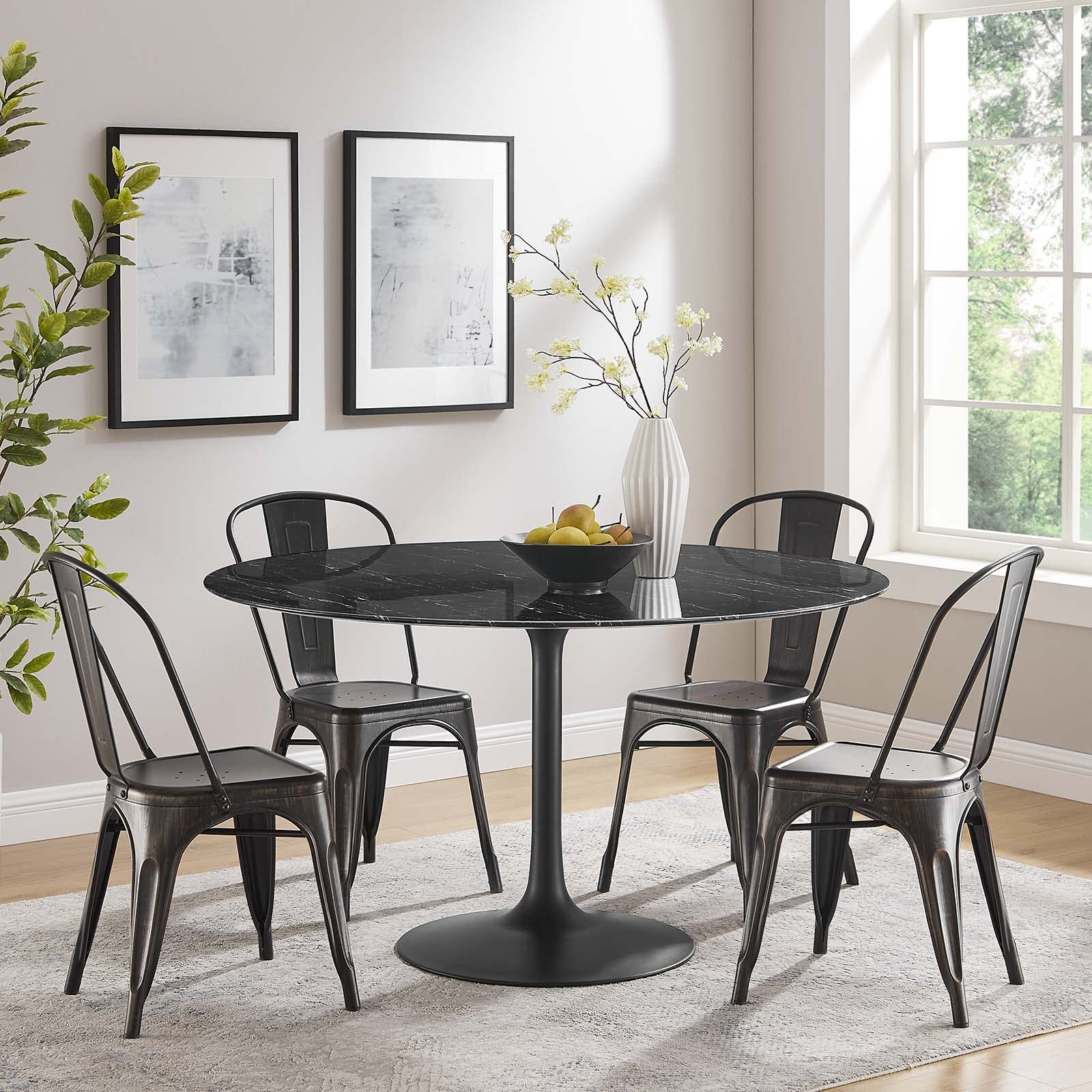 Modway Lippa 54-Inch Modern Dining Table in Black - Perfect for Small Spaces, Kitchen, Dining Room & Apartment