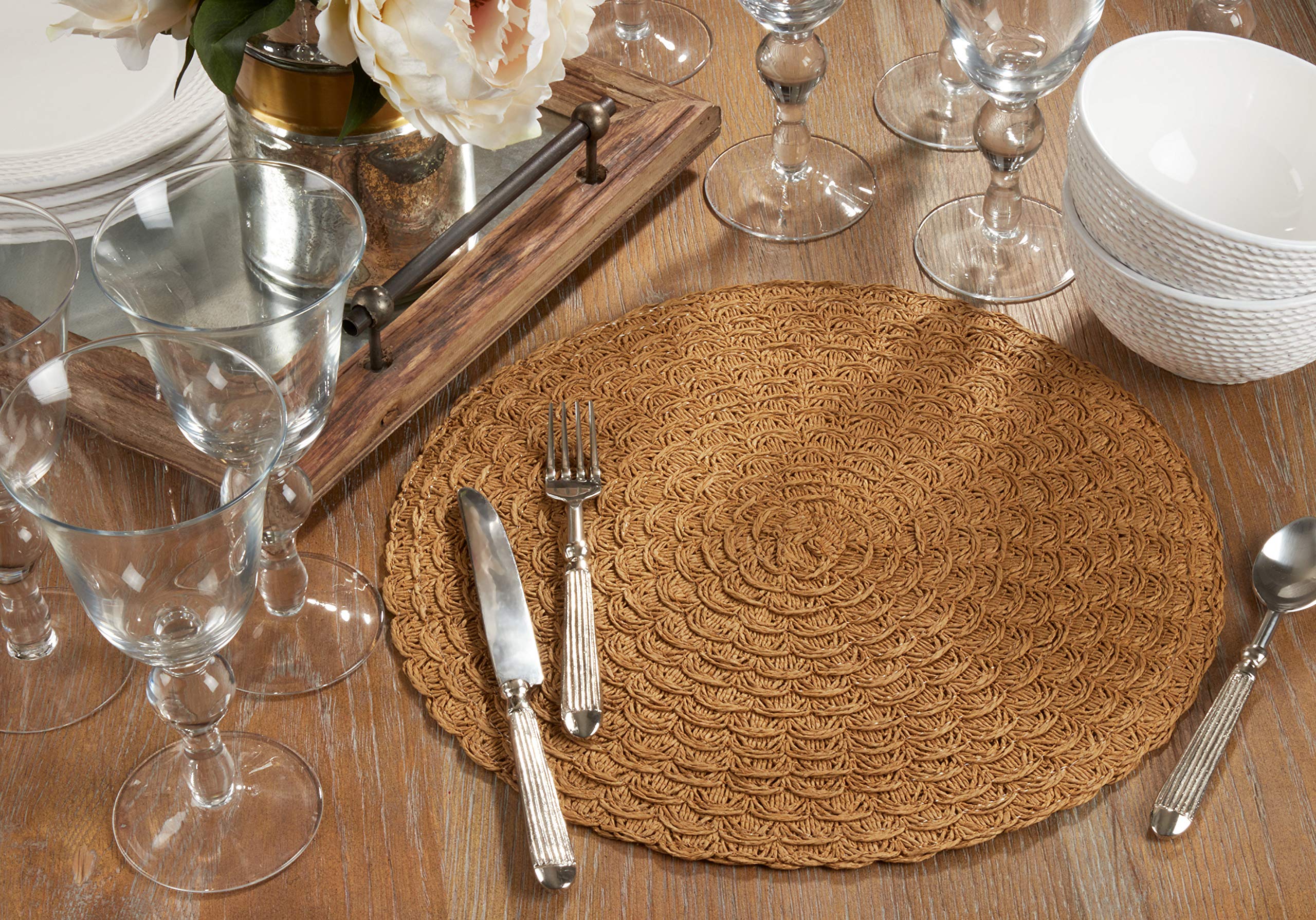 Eco-Friendly Woven Paper Placemats Set of 4 - Durable & Stylish Table Mats for Dining, Kitchen, Party Decor, and Home Entertaining