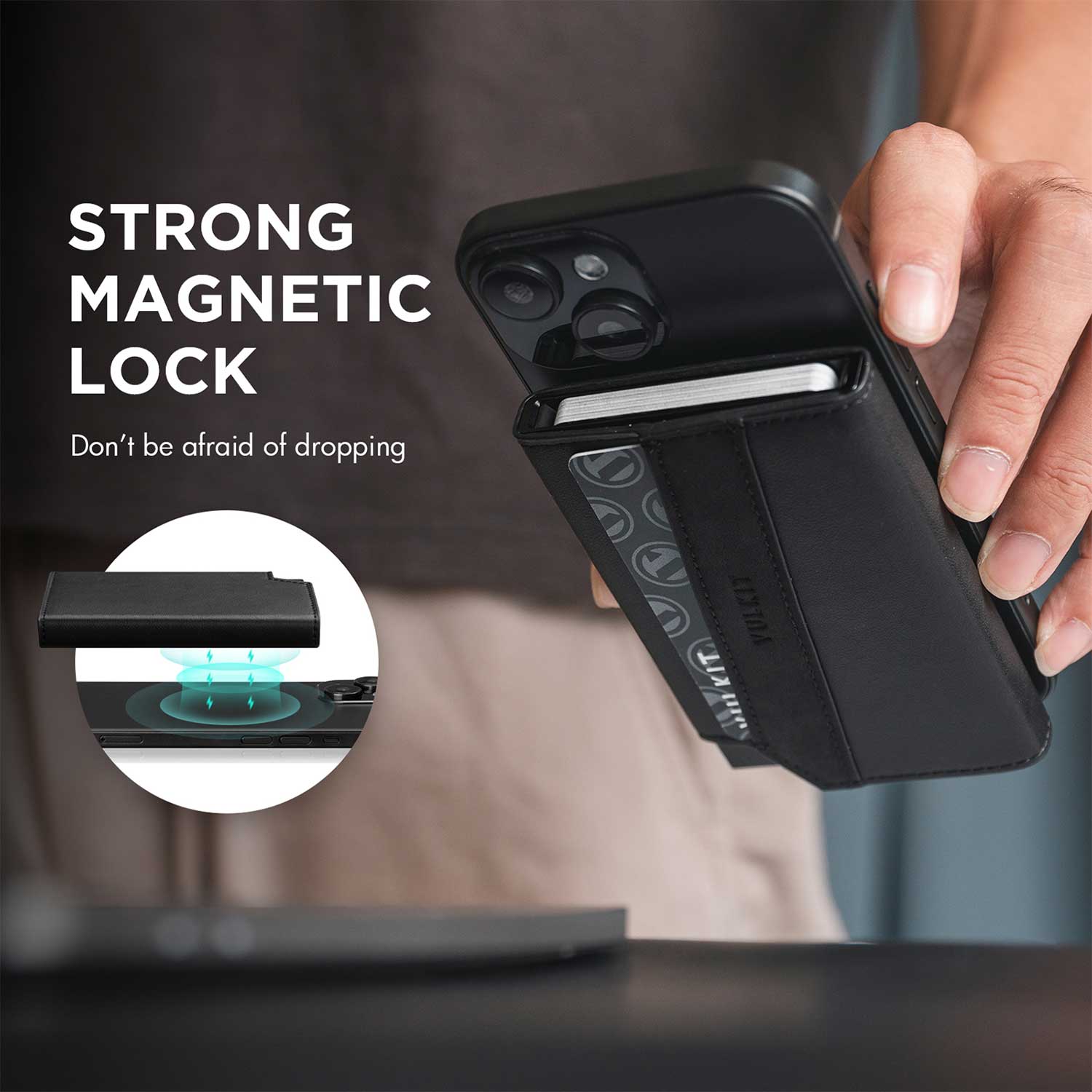 VC414 Magnetic Phone Card Holder Wallet - Slim RFID Blocking Credit Card Case for iPhone & Android - Perfect for Travel, Work & Everyday Use