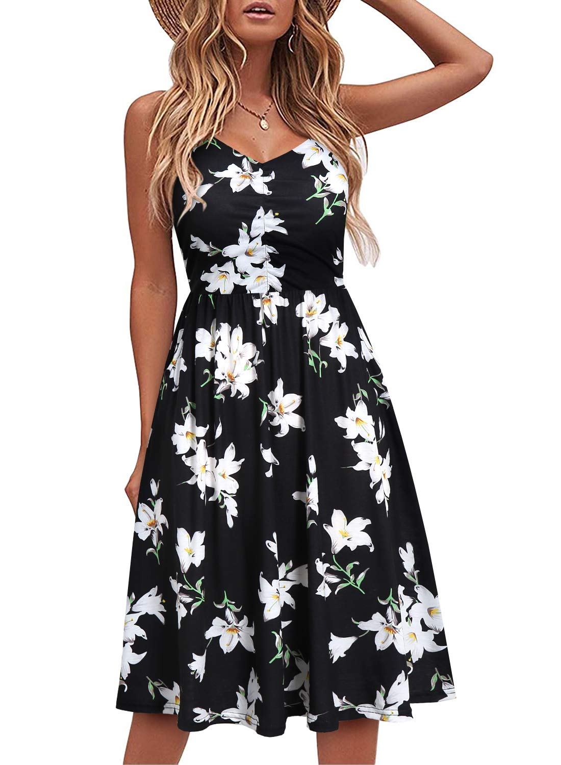 YATHON Women's Sleeveless Cotton A-Line Sundress with Pockets - Casual Summer Beach Dress with Spaghetti Straps - Perfect for Vacations, Pool Parties & Outdoor Date Nights