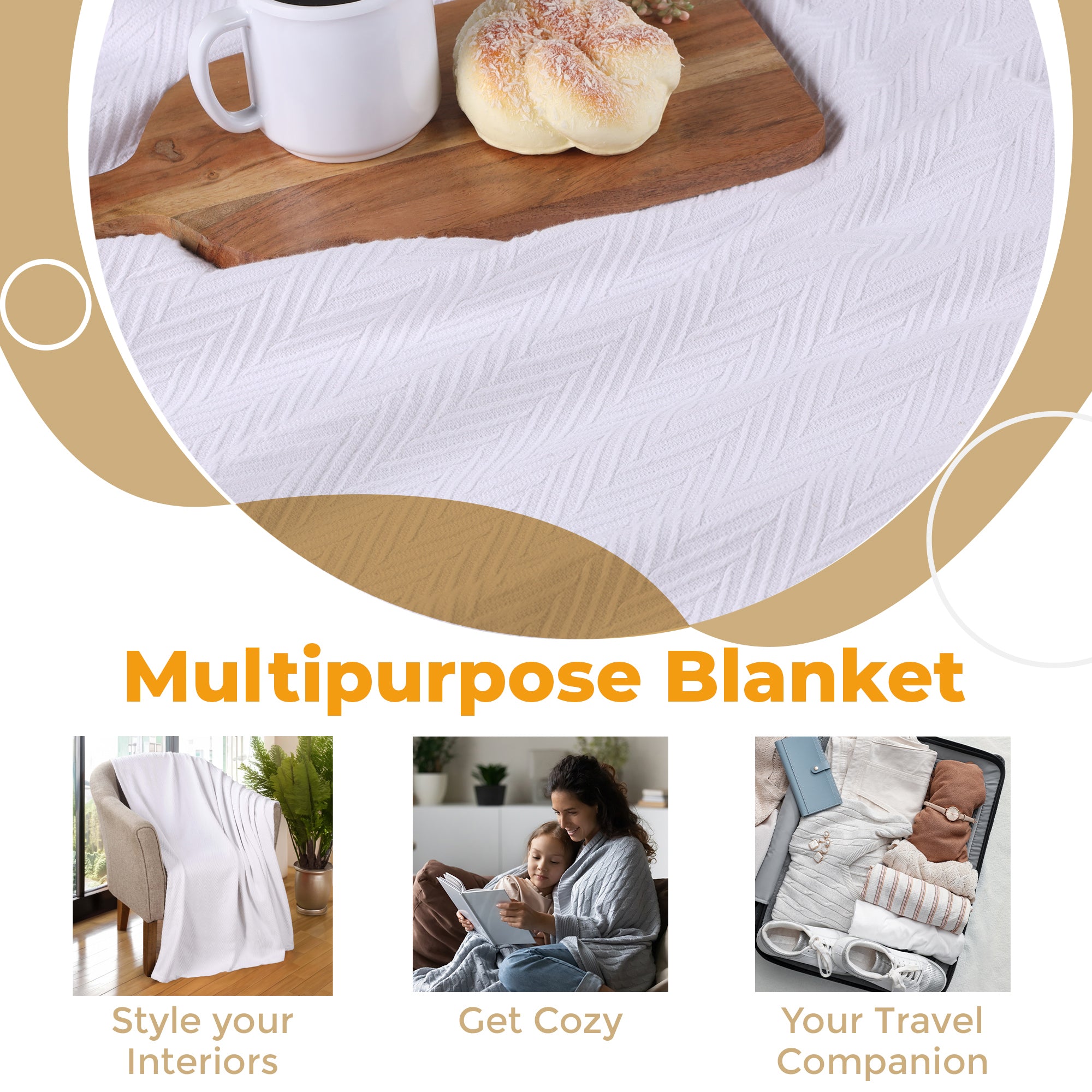 Soft & Cozy All-Season Chevron Cotton Bed Blanket & Sofa Throw - Perfect for Home, Office, Travel & Gift Giving
