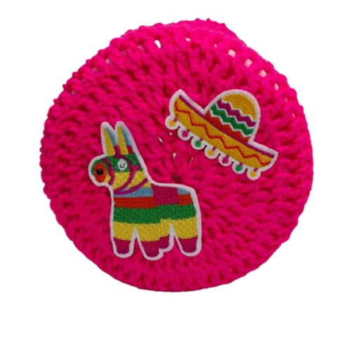 Handmade Crochet Llama Sombrero Toilet Paper Cover - Bright Pink Round Bathroom Decor for Farmhouse, Boho, and Rustic Home Style
