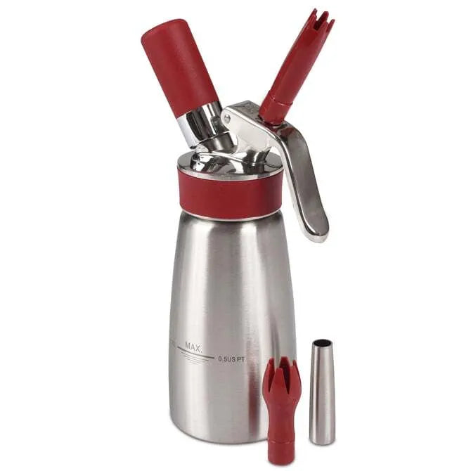 Profi Gourmet Stainless Steel Whipping Cream Dispenser - 1/2 Pint (8 oz) Capacity for Perfect Whipped Cream, Dessert Toppings & Coffee Foam - Ideal for Home Baking, Cafes & Professional Kitchens
