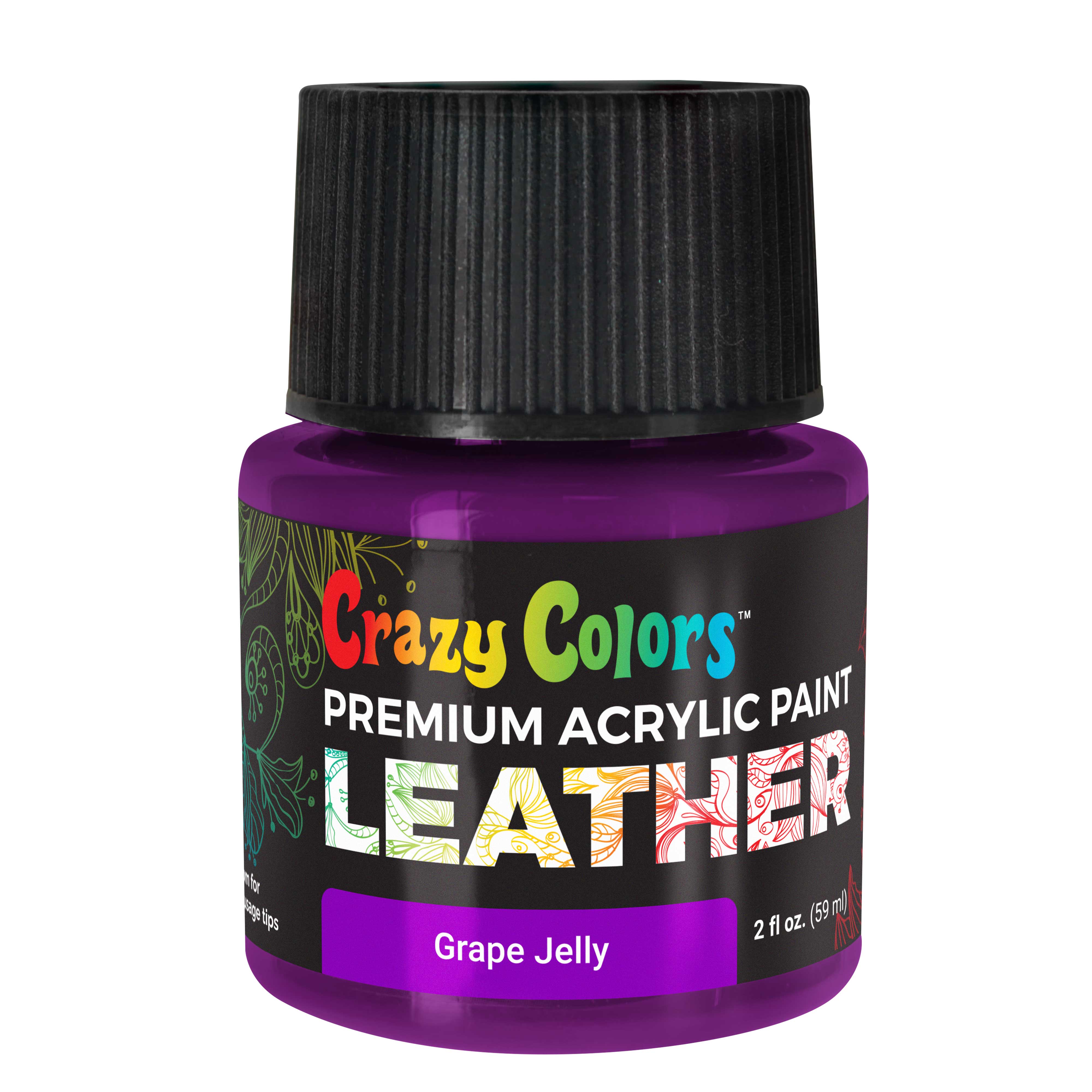 Premium Grape Jelly Acrylic Leather & Shoe Paint - 2 oz Bottle - Flexible, Crack, Scratch & Peel Resistant - Custom Sneakers, Jackets, Bags, Purses & Furniture Artwork - Perfect for DIY Shoe Customization, Handbag Restoration & Leather Craft Projects