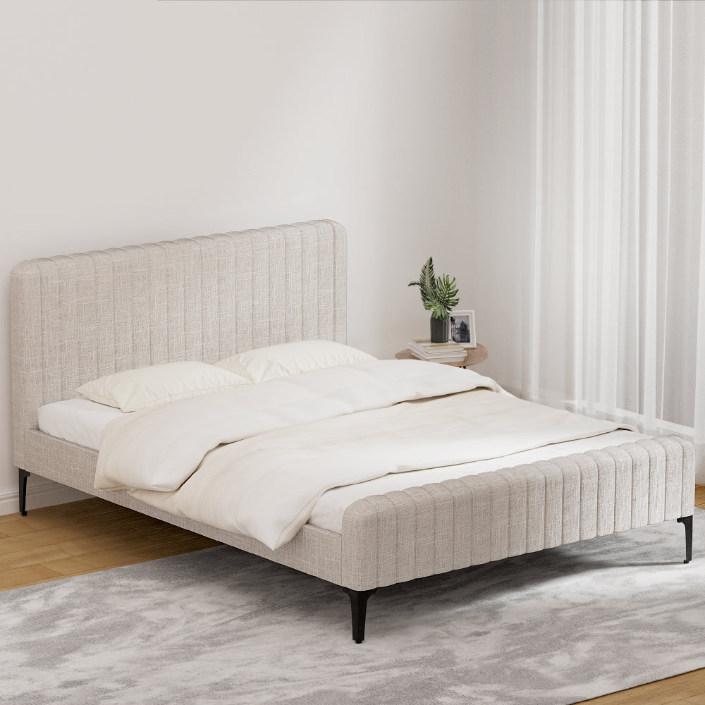 Burleigh Queen Bed Frame in Beige - Modern & Sturdy Bed Frame for Master Bedroom, Guest Room, or Dorm - Free Shipping & Easy Assembly