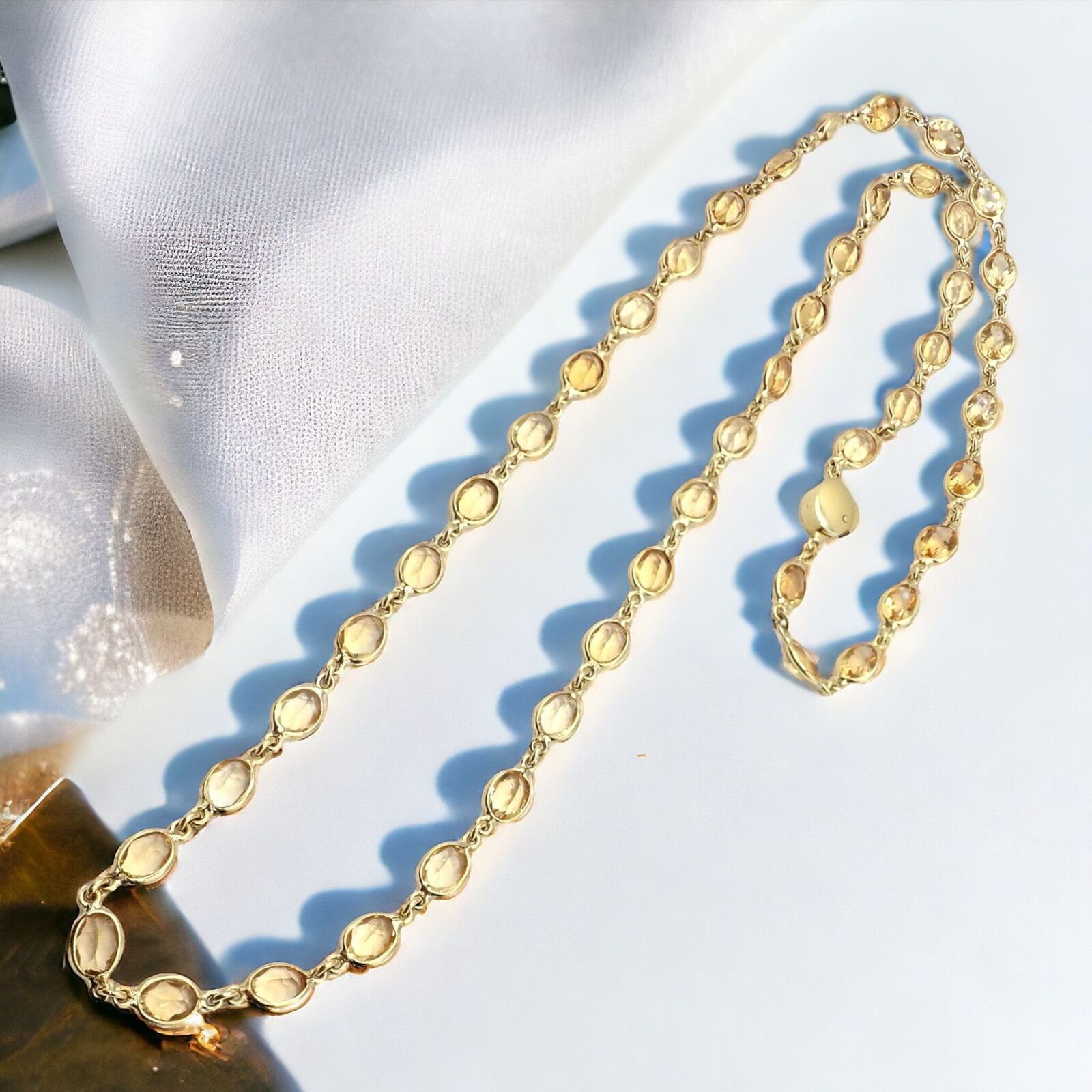 Authentic Laura Munder 18k Yellow Gold Citrine Long 24 Necklace - Elegant Statement Jewelry for Women, Perfect for Parties, Weddings & Special Occasions