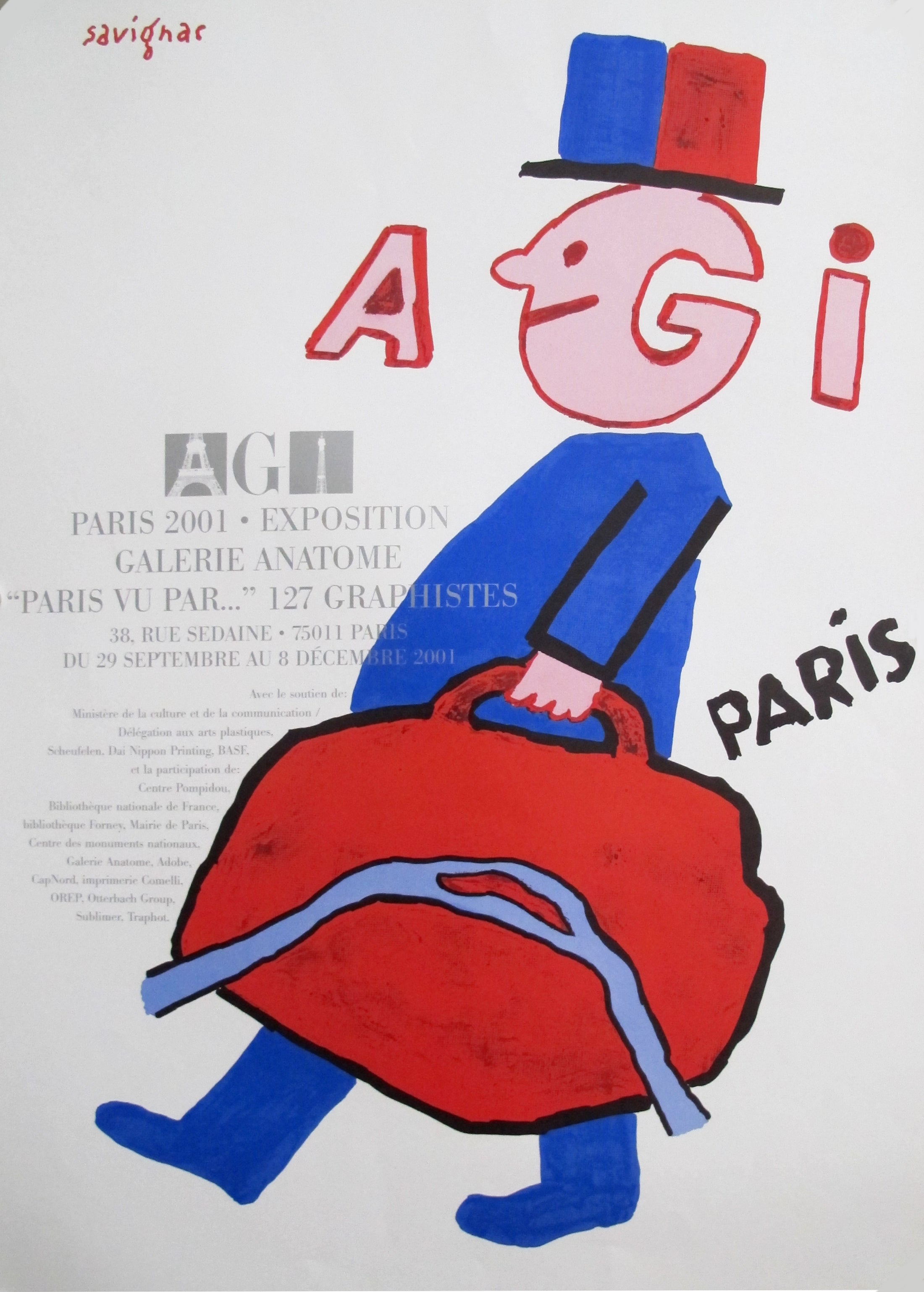 2001 Original French A.G.I. Paris Poster by Savignac - Vintage Art Deco Wall Decor for Home, Office & Gift