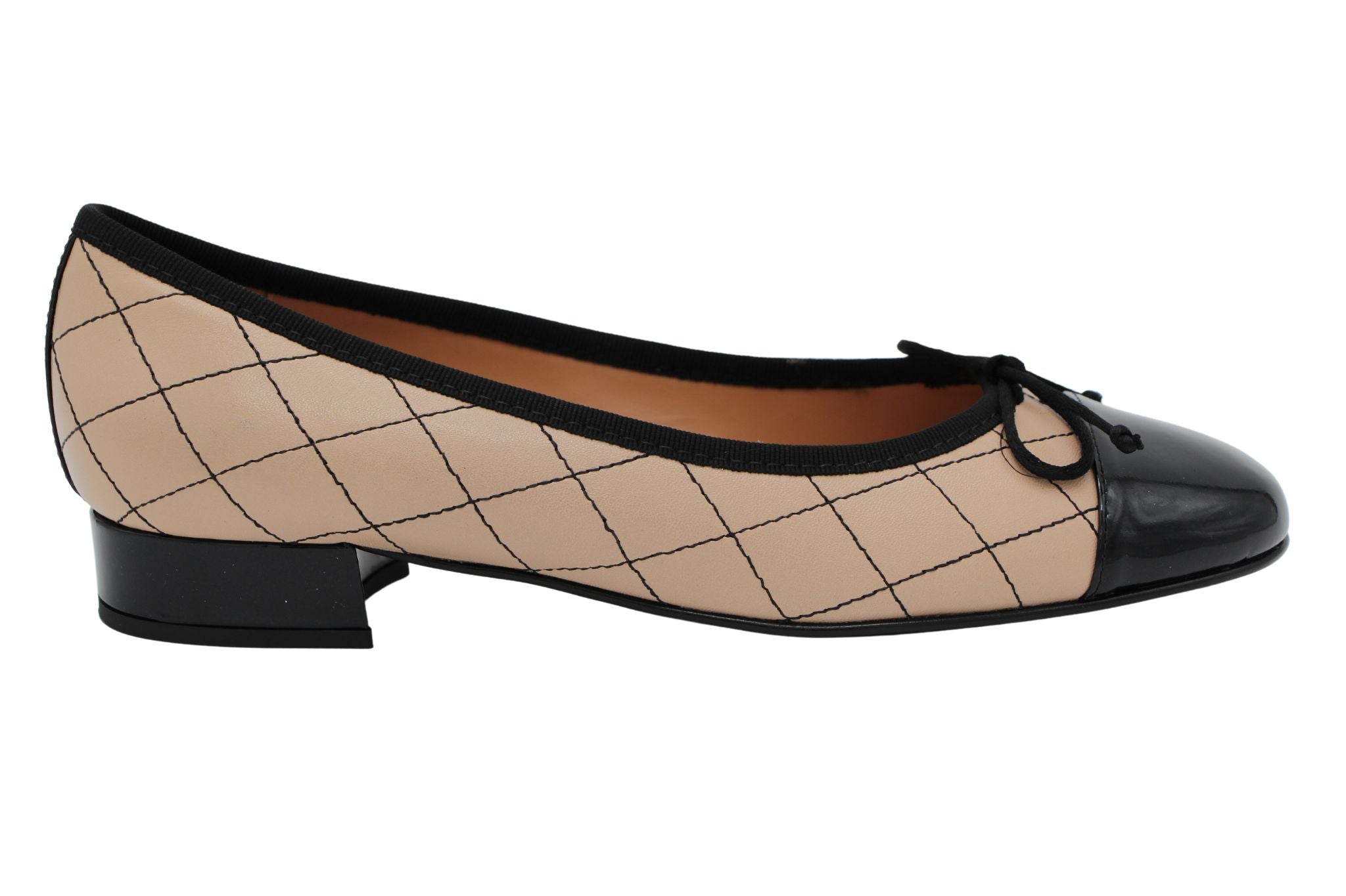 Fabucci Camel and Black Quilted Ballet Flats for Women - Comfortable Loafers for Work, Travel & Casual Outfits