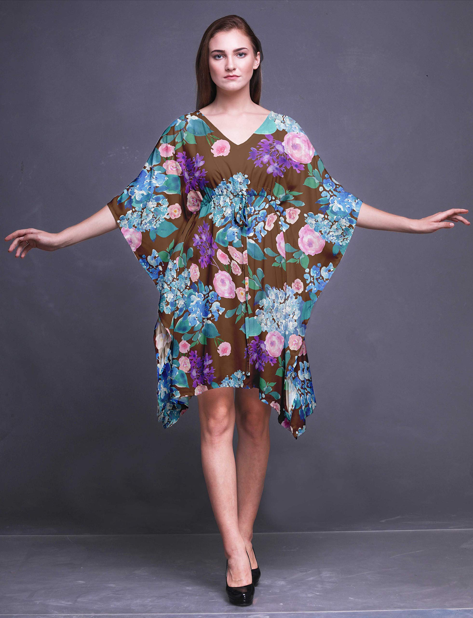 Bimba Women's Short Caftan Midi Dress - Beach Cover Up, Swimwear Cover Up, Summer Kaftan Dress for Pool, Vacation & Boho Outfits