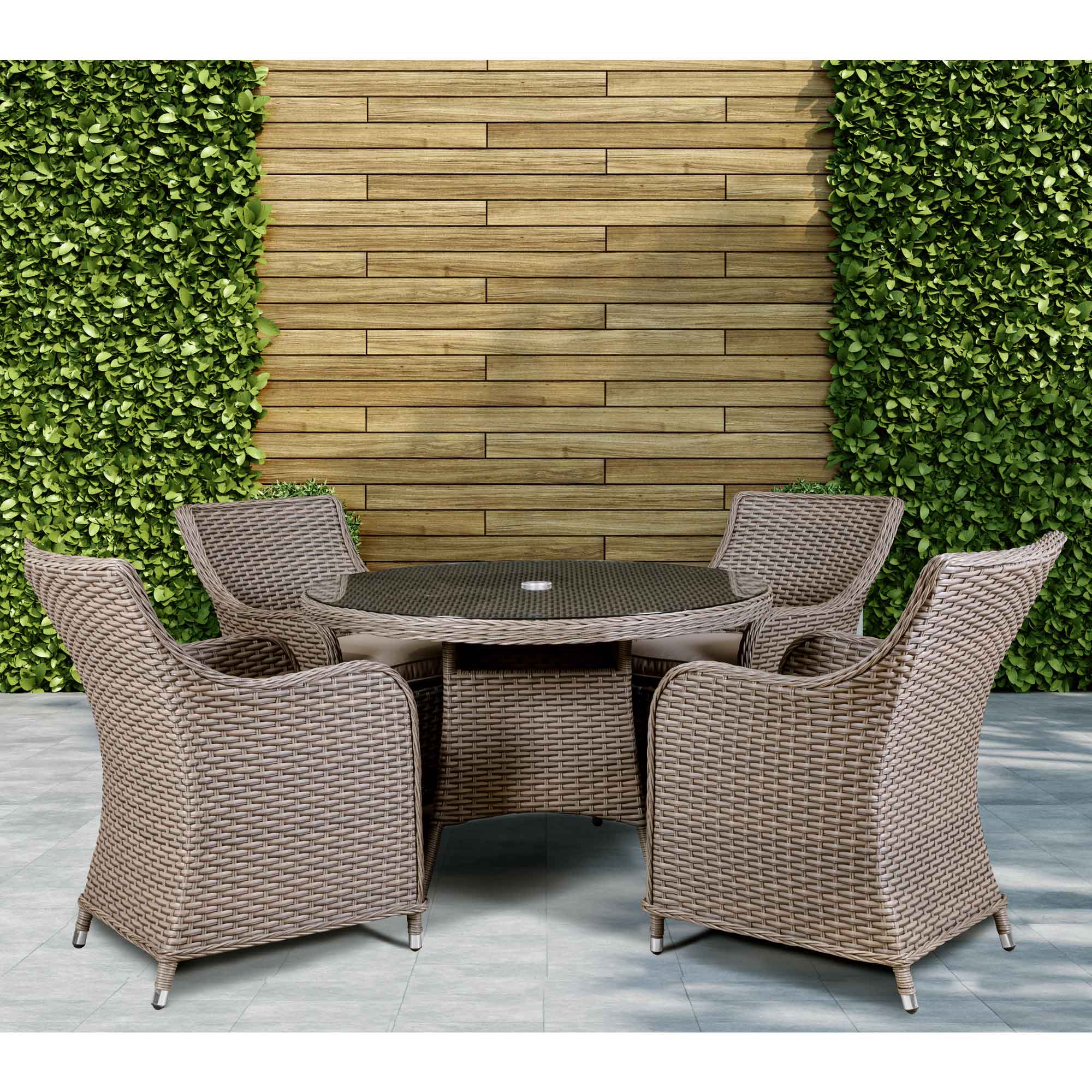 5-Piece Brown Rattan Wicker Outdoor Dining Set with Tempered Glass Table Top - Perfect for Patio, Garden, and Backyard Entertaining - Chester DG84