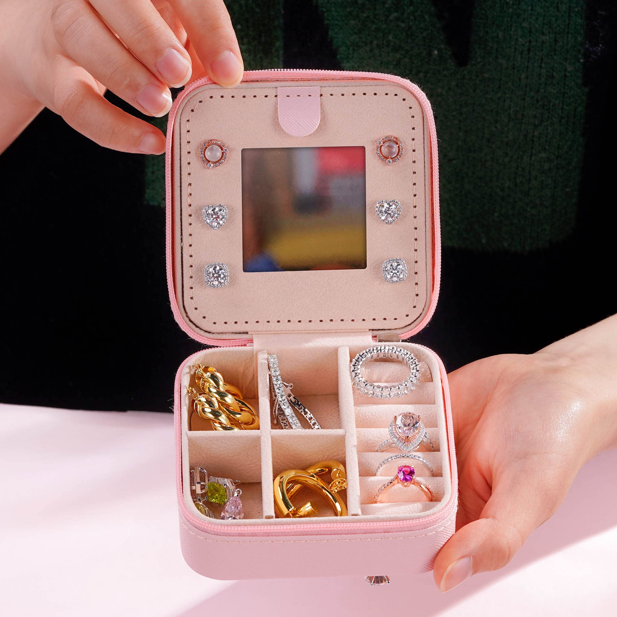 Travel Jewelry Organizer Case - Portable & Lightweight Storage for Necklaces, Earrings, Rings & Bracelets | Pink Jewelry Box for Women | Perfect for Travel, Vacation & Daily Use
