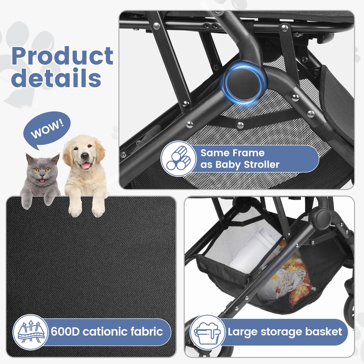 **Wedyvko 3-in-1 Pet Stroller for Medium Dogs & Cats - Upgraded Shock-Absorbing Frame, Zipperless Entry, Storage Basket & Pouch - Includes Dog Poop Bags & Dispenser (Teal Blue) - Perfect for Walks, Travel & Vet Visits**