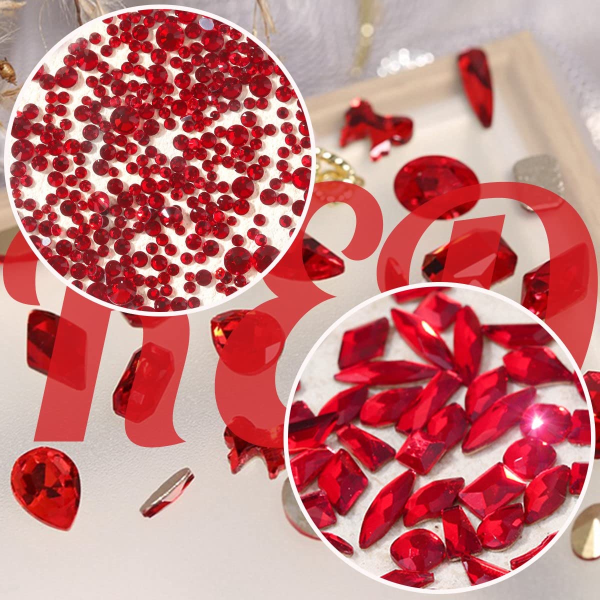 4080Pcs Red Nail Rhinestones - Multi-Shape Ruby Red Crystal Gems for Nails, Siam Red Round Flatback Beads, Glass Stones & Diamonds for DIY Nail Art, Face & Eye Makeup | Perfect for Manicures, Costume Jewelry & Craft Projects