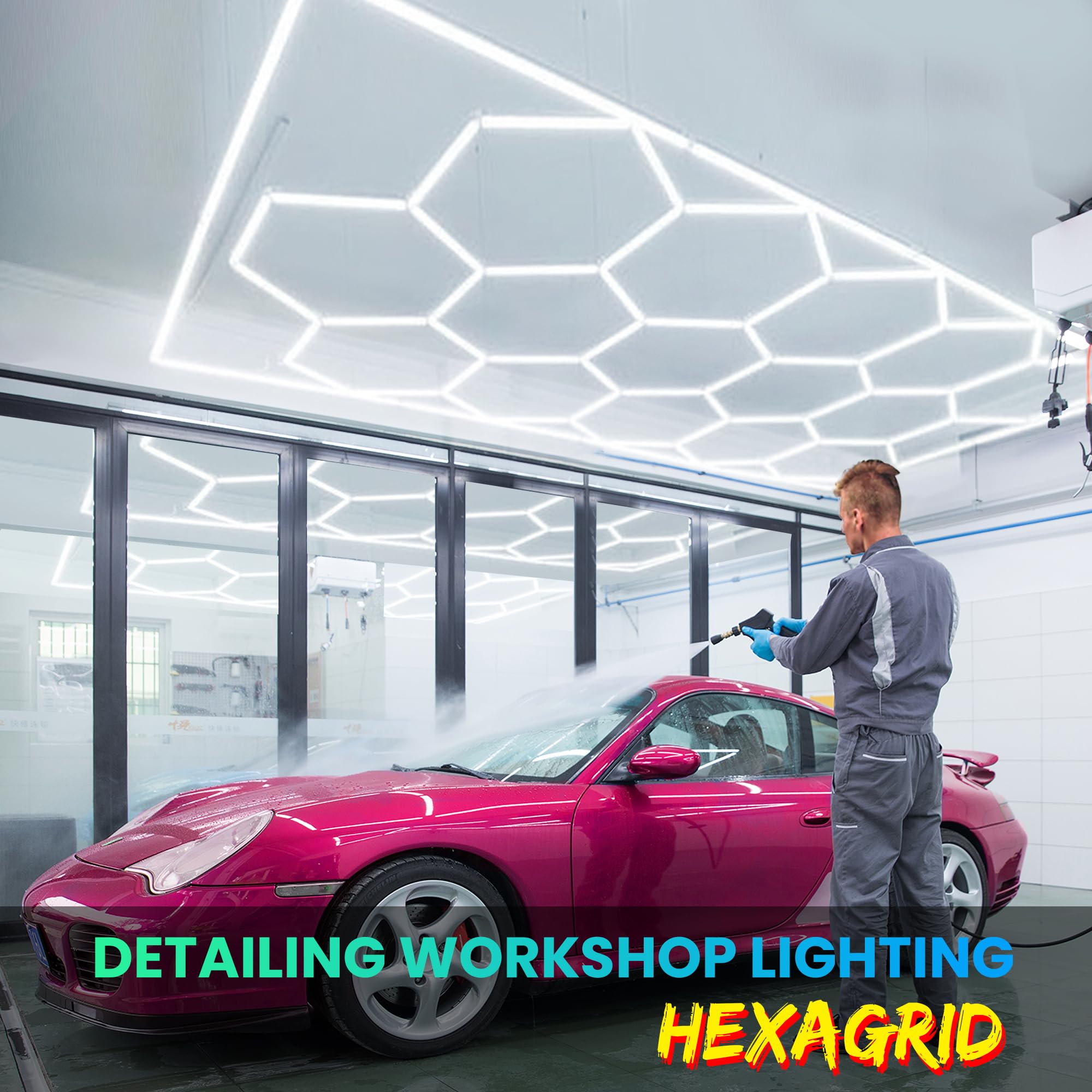 GOSLARLIT Hexagon LED Garage Lights - 15 Pack, IP54 Waterproof, 100-240V AC, 2-Year Warranty (15.88 ft) - Perfect for Home Gym, Workshop & Garage Ceiling Lighting