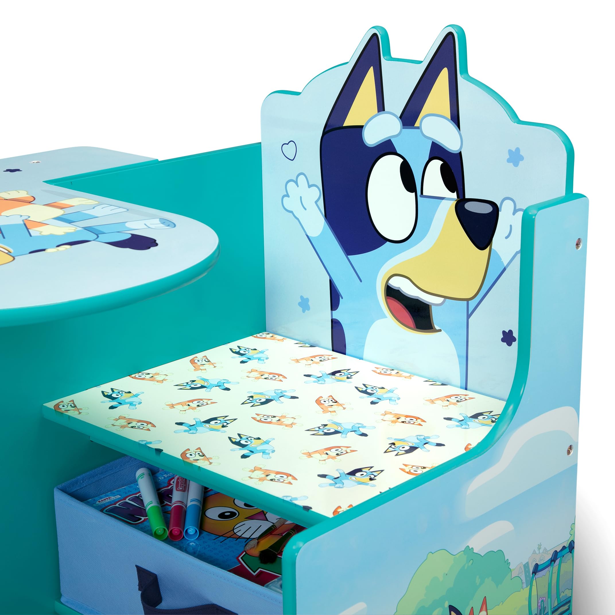 Delta Children Bluey Chair Desk with Storage Bin - Greenguard Gold Certified Kids Study Desk, Blue - Perfect for Homework, Arts & Crafts, and Playroom Organization