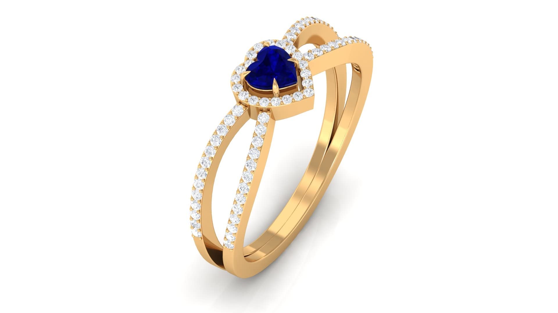 0.50 CT Blue Sapphire and Diamond Engagement Ring - 4MM Heart Shape Solid 14K Gold Split Shank Ring with Diamond Accents - Perfect for Proposals, Anniversaries & Romantic Occasions