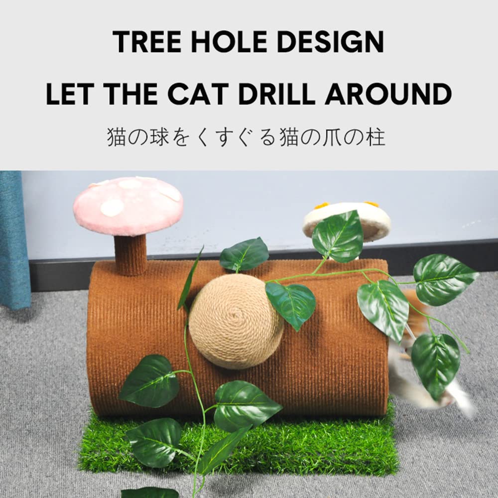 Premium Sisal-Covered Mushroom Cat Scratching Post with Hanging Toy Mouse - Durable Cat Tree for Indoor Cats - Perfect for Play, Climbing & Scratching in Living Rooms & Bedrooms