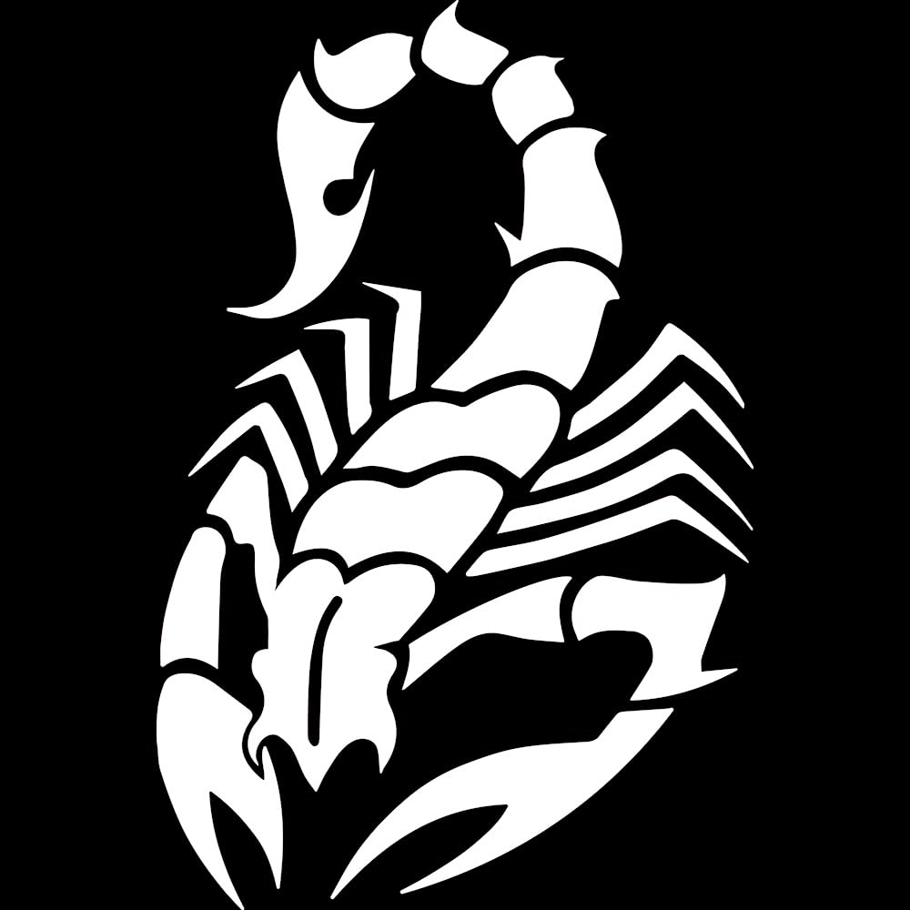 Premium Waterproof Vinyl Decal Stickers - Tribal Scorpion Design (Set of 2, White) - for Laptop, Phone, Helmet, Car Window, Bumper, Mug, Cup, Door & Wall Decoration - Perfect for Personalizing Tech Accessories, Vehicles and Home Decor