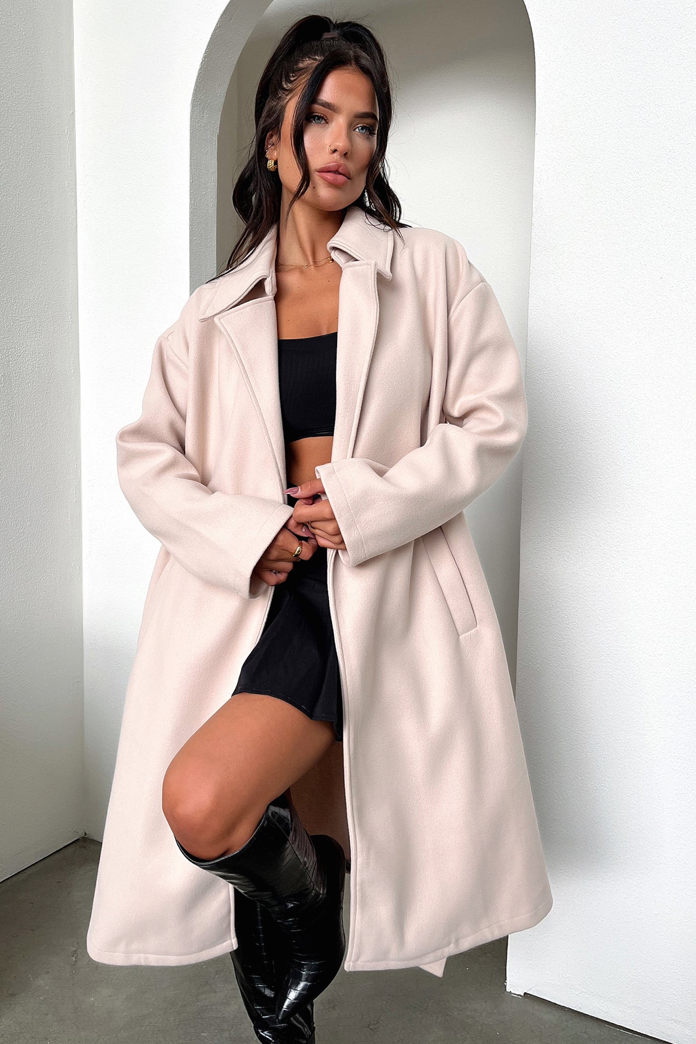 Francesca Women's Beige Trench Coat - Classic Long Wool Blend Overcoat for Fall & Winter | Perfect for Office, Dating & Outdoor Activities