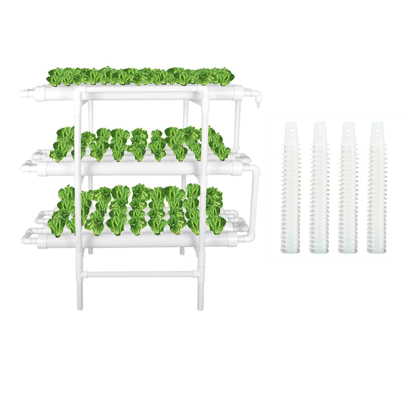 Hydroponic Grow Kit with 3 Layers 108 Plant Sites - 100 Pack Square Hydroponic Net Pots & Pods for Indoor Herb Garden, Hydroponics System, and Home Planting