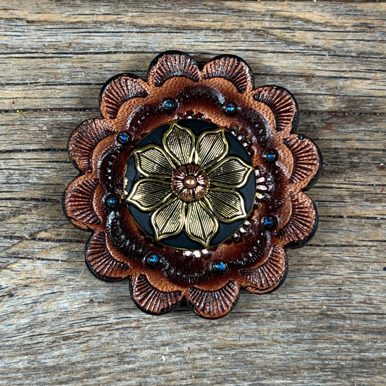 Black & Gold Sunflower Western Concho Belt Buckle W125 - Stylish Cowboy Accessory for Rodeo, Country Music Festivals & Western Fashion