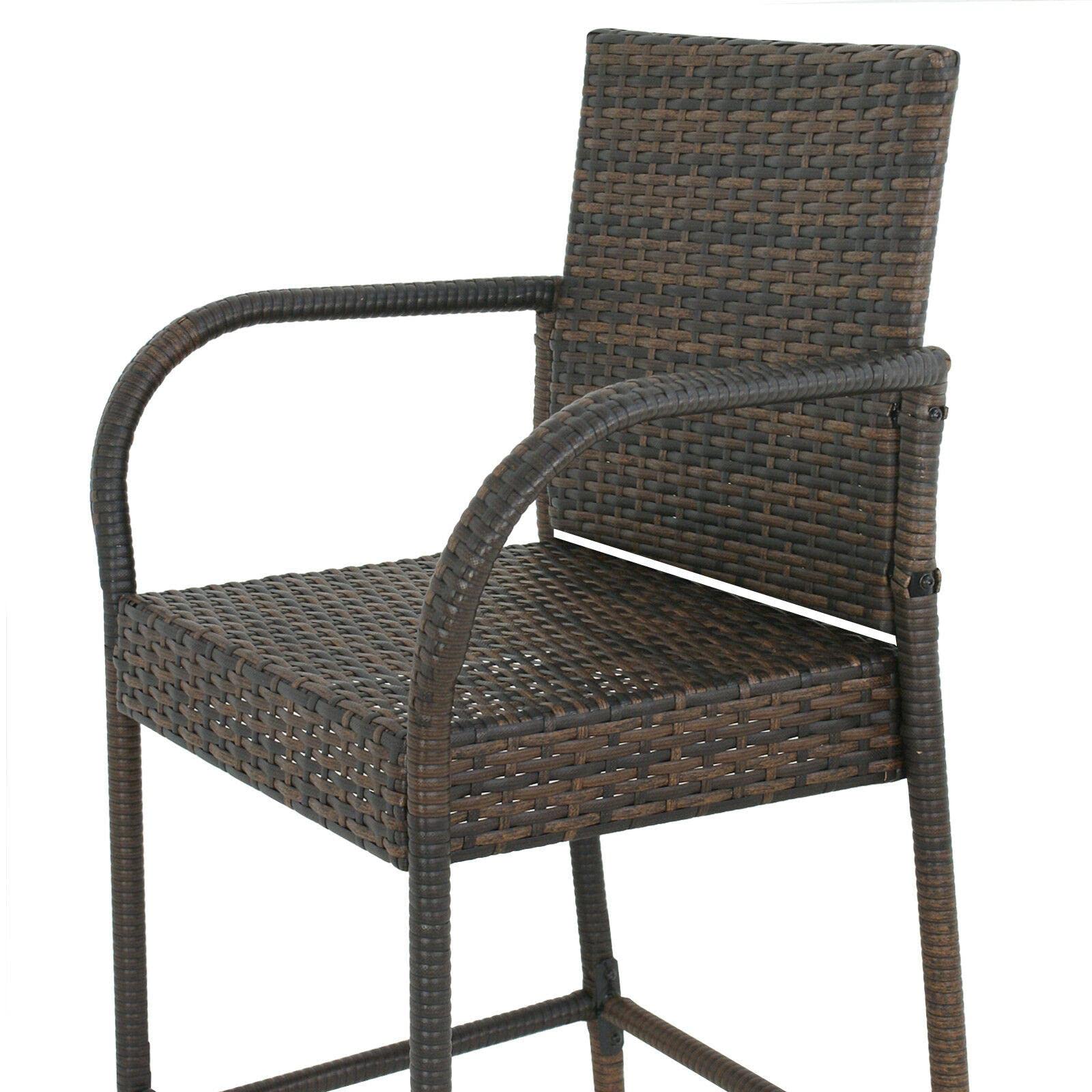 Set of 4 Brown Wicker Bar Stools for Indoor & Outdoor Use - Patio, Backyard, Kitchen Counter & Bar Furniture - Perfect for Entertaining, Dining & Relaxing