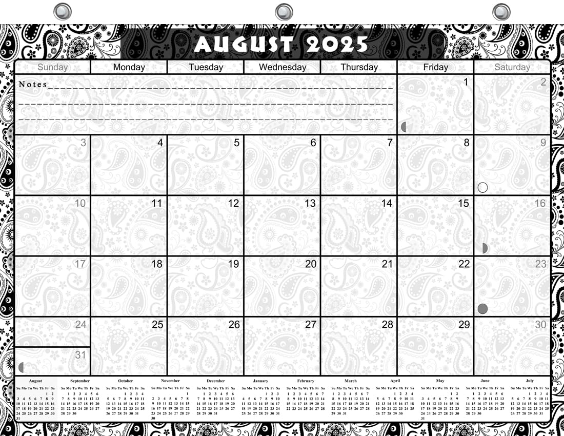 2025-2026 Academic Year Student Planner | 12-Month College Calendar for 3-Ring Binder, Desk or Wall | School & Office Supplies | USA Made | Black & White Paisley Design | Perfect for High School, University & Work Organization