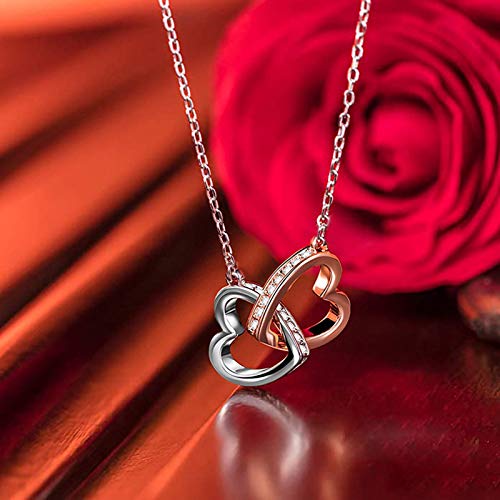 Elegant 925 Sterling Silver Rose Gold Crystal Heart Pendant Necklace for Women - Vintage Wedding Jewelry, Valentine's Day Gift, Anniversary Present, Romantic Date Night Accessory