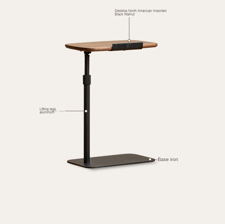 Premium Black Walnut Solid Wood Liftable Rotating Side Table - Adjustable Height End Table for Living Room, Bedroom & Office Use