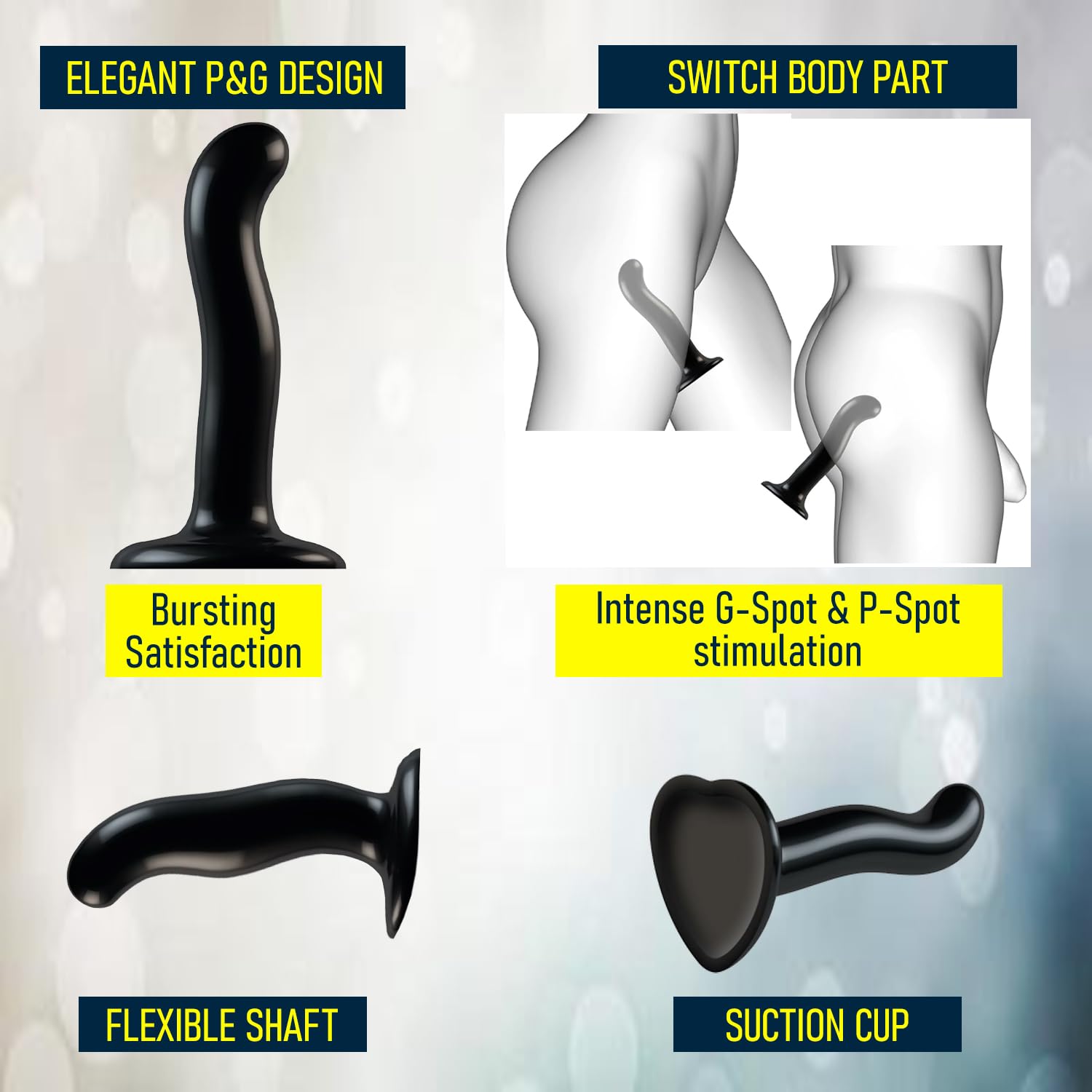 Strap-On-Me P&G SPOT Dildo - Ergonomic G-Spot & P-Spot Stimulator - Soft Silicone Sex Toy for Enhanced Pleasure - Smooth Design for Comfortable Solo & Couple Play - Perfect for Sensual Massage & Intimate Exploration (Black, Small Size)
