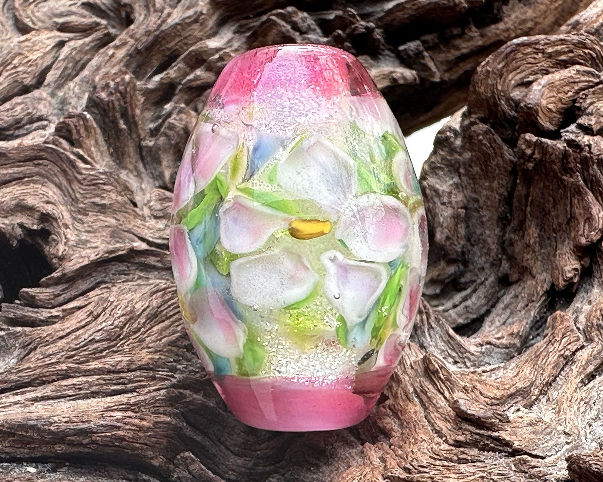 Pink Dichroic Floral Lampwork Focal Bead SRA - Handmade Glass Bead for Jewelry Making, DIY Crafts, Necklace Pendants & Bracelet Charms - Perfect for Beaders, Artists and Craft Enthusiasts
