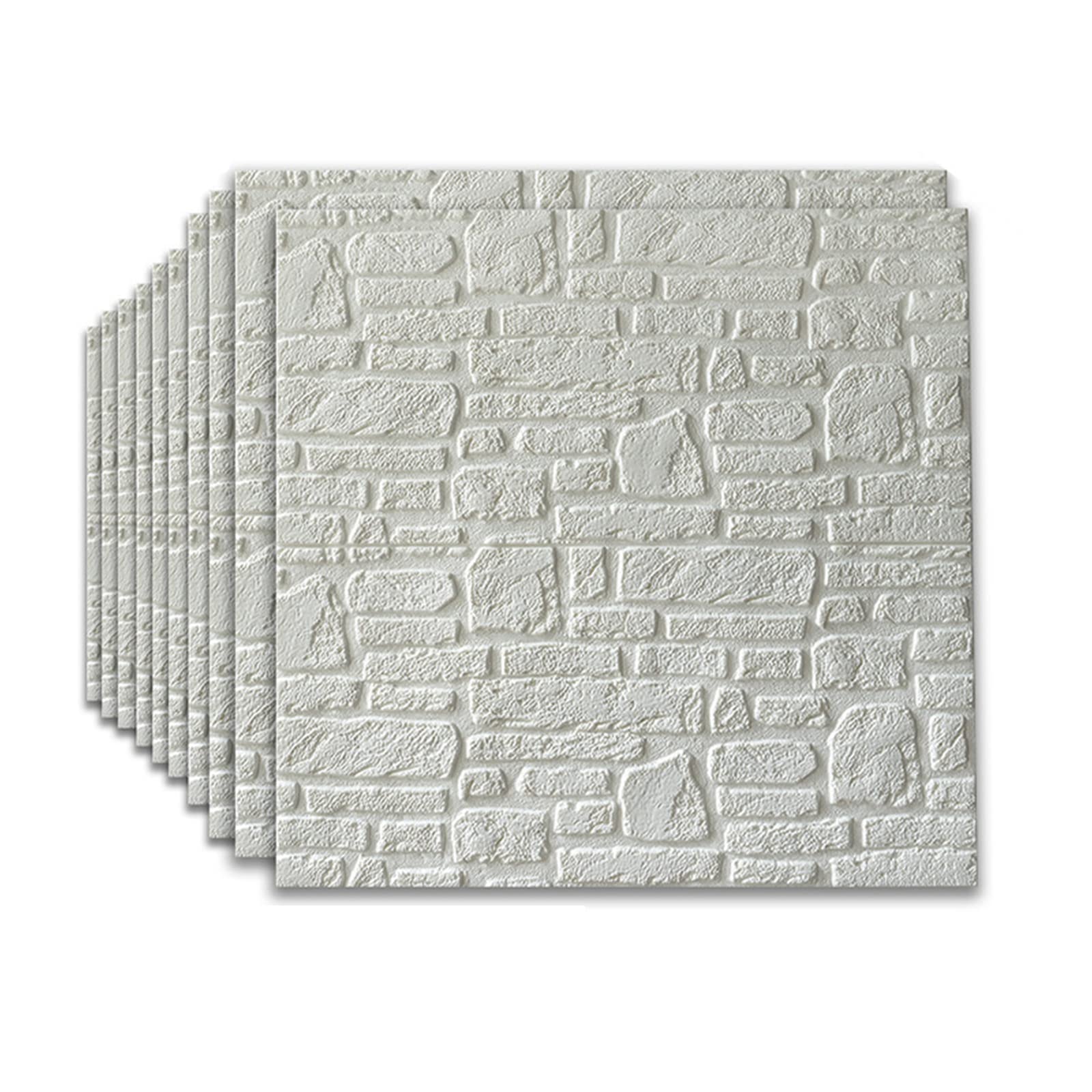 3D Foam Brick Wallpaper - Self-Adhesive 8MM Thick Peel and Stick Wall Panels, Embossed Ceramic Tile & Stone Texture for Living Room, Bedroom, Home Office Décor (10 Pack) - Easy DIY Installation for Accent Walls & Interior Design Projects