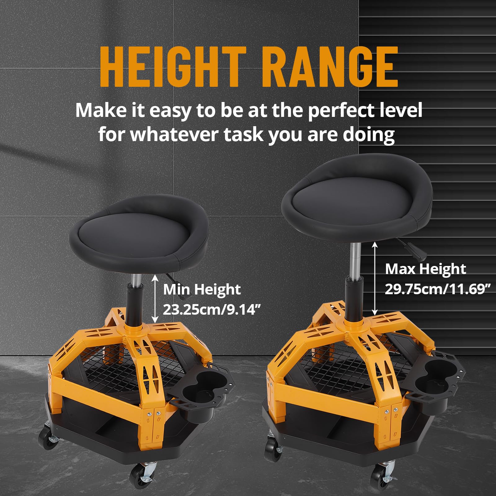 GARVEE 330LBS Heavy Duty Rolling Shop Stool for Garage - Mechanic Stool with 360° Swivel Casters, Ergonomic Design & High Weight Capacity - Perfect for Auto Repair, Workshop & Industrial Use