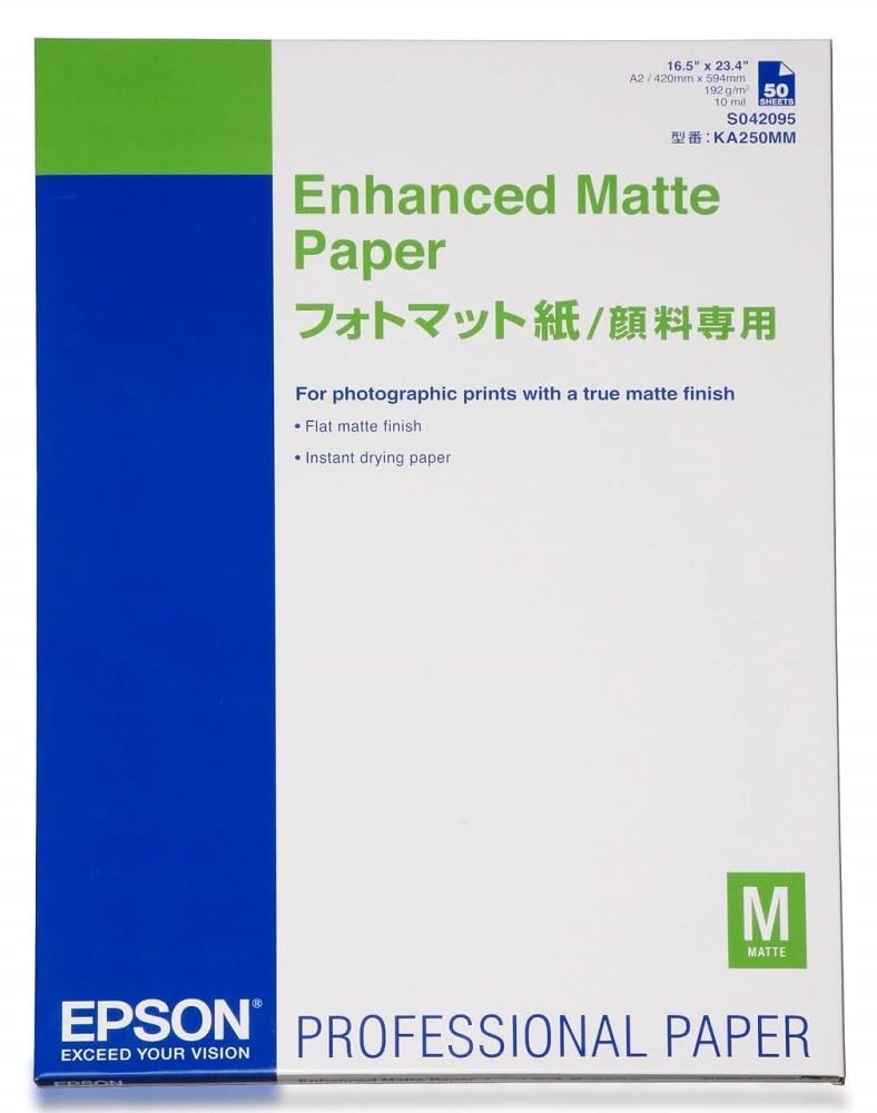 Epson Enhanced Matte Paper - A2 Size, 192 g/m2, 50 Sheets for Graphic Arts & Signage | Premium Quality for Professional Printing, Photography & Art Projects