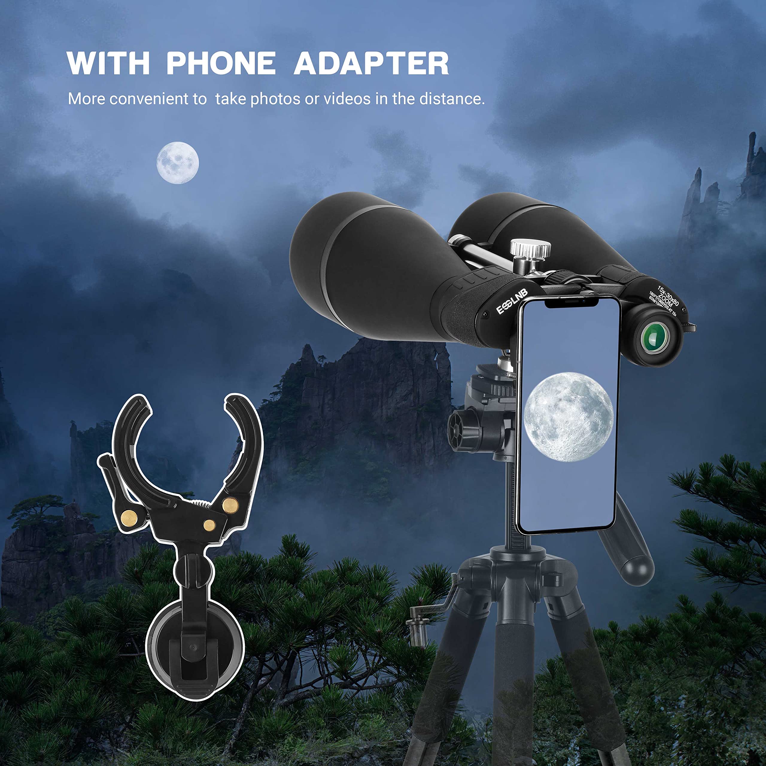 ESNLB 15-30X80 High Power Astronomy Binoculars with Tripod Mount & Phone Adapter - Professional Zoom Binoculars for Bird Watching, Hunting, Stargazing, Travel & Outdoor Adventures