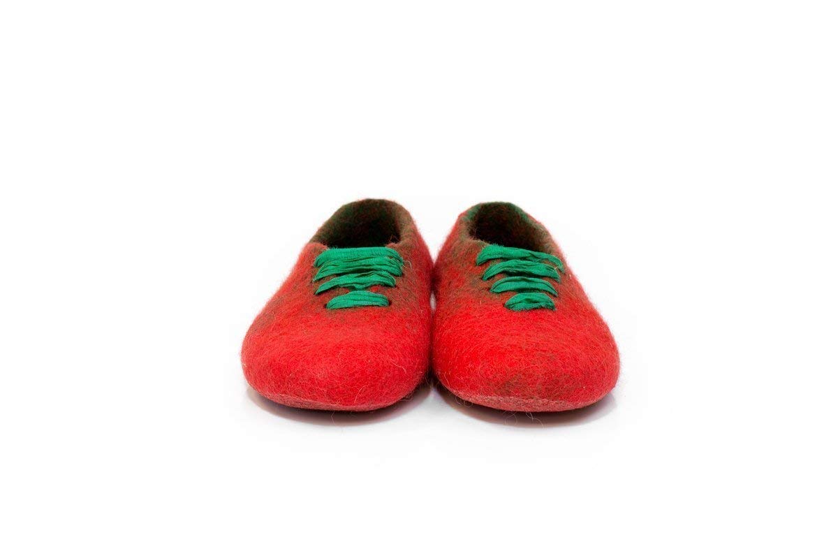 Handmade Wool Slippers with Red Silk Laces - Cozy Winter House Shoes for Women | Perfect Mother's Day Gift for Her | Warm Indoor/Outdoor Comfort for Home, Office & Travel