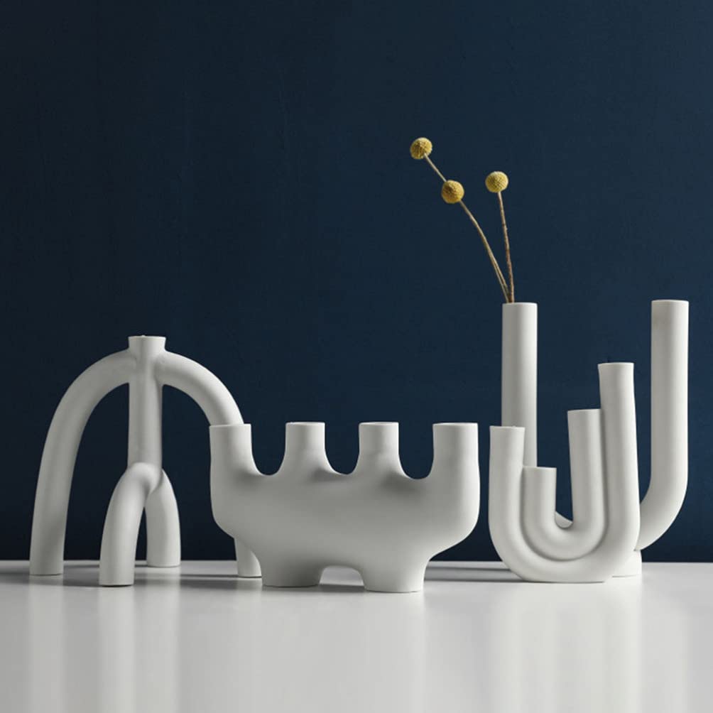 VOSAREA Ceramic U-Shaped Candlestick Holder - Modern Taper Candle Holder & Flower Vase - Elegant Table Centerpiece for Wedding, Birthday Party, Home Decor (Perfect for Dining Table, Mantel, and Event Decorations)