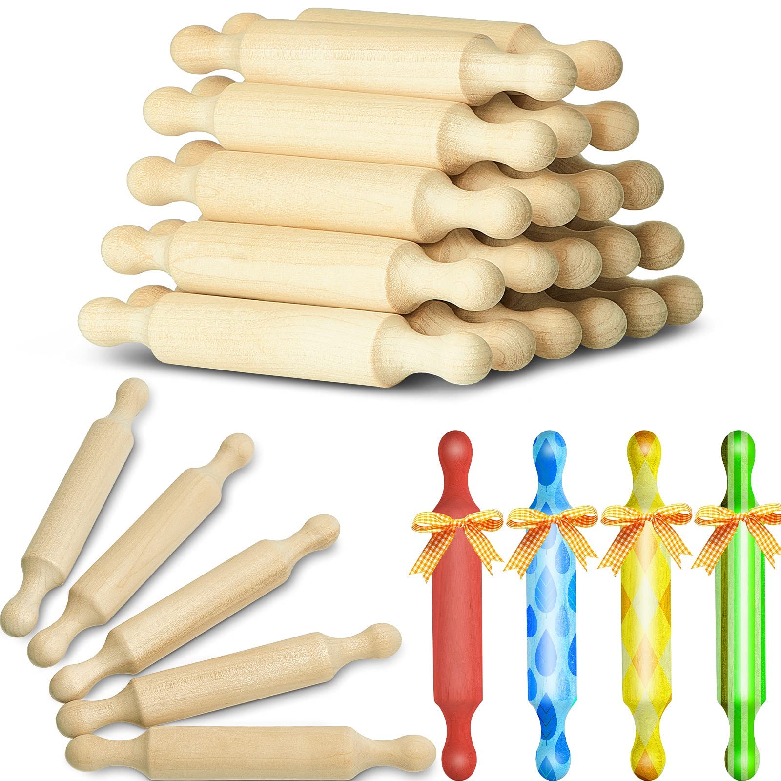 Suclain 6-Inch Wooden Mini Rolling Pin Set (20 Pieces) - Perfect for Kids Baking, Fondant Pastry, Pizza Making & Creative Play | Ideal for Christmas Gifts, Halloween Crafts & Kitchen Activities