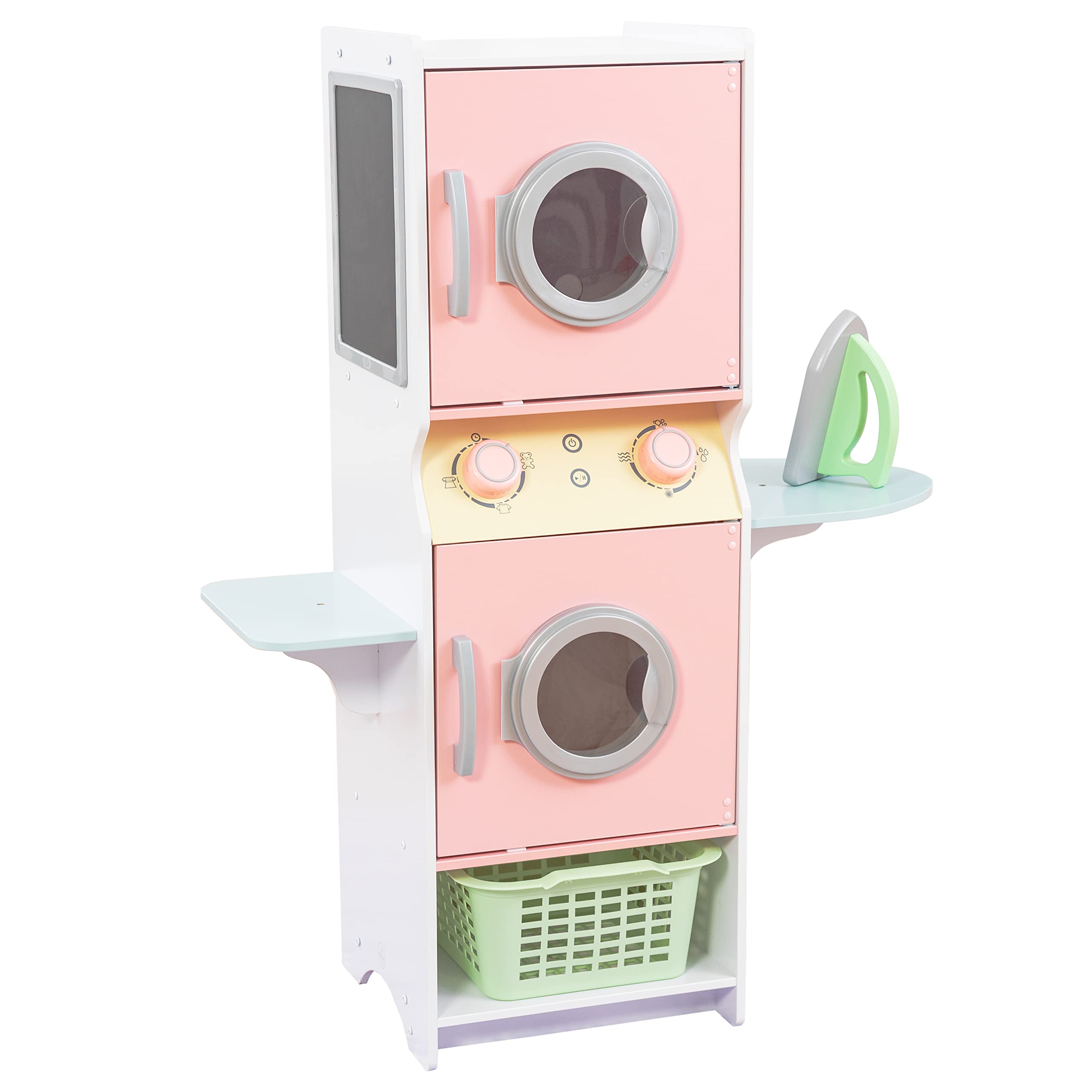 KidKraft Wooden Laundry Playset for Kids - Pretend Play Washer & Dryer Toy with Iron, Basket & Stackable Design - Pastel Color - Educational Gift for Toddlers Ages 3+ - Perfect for Imaginative Play & Preschool Learning