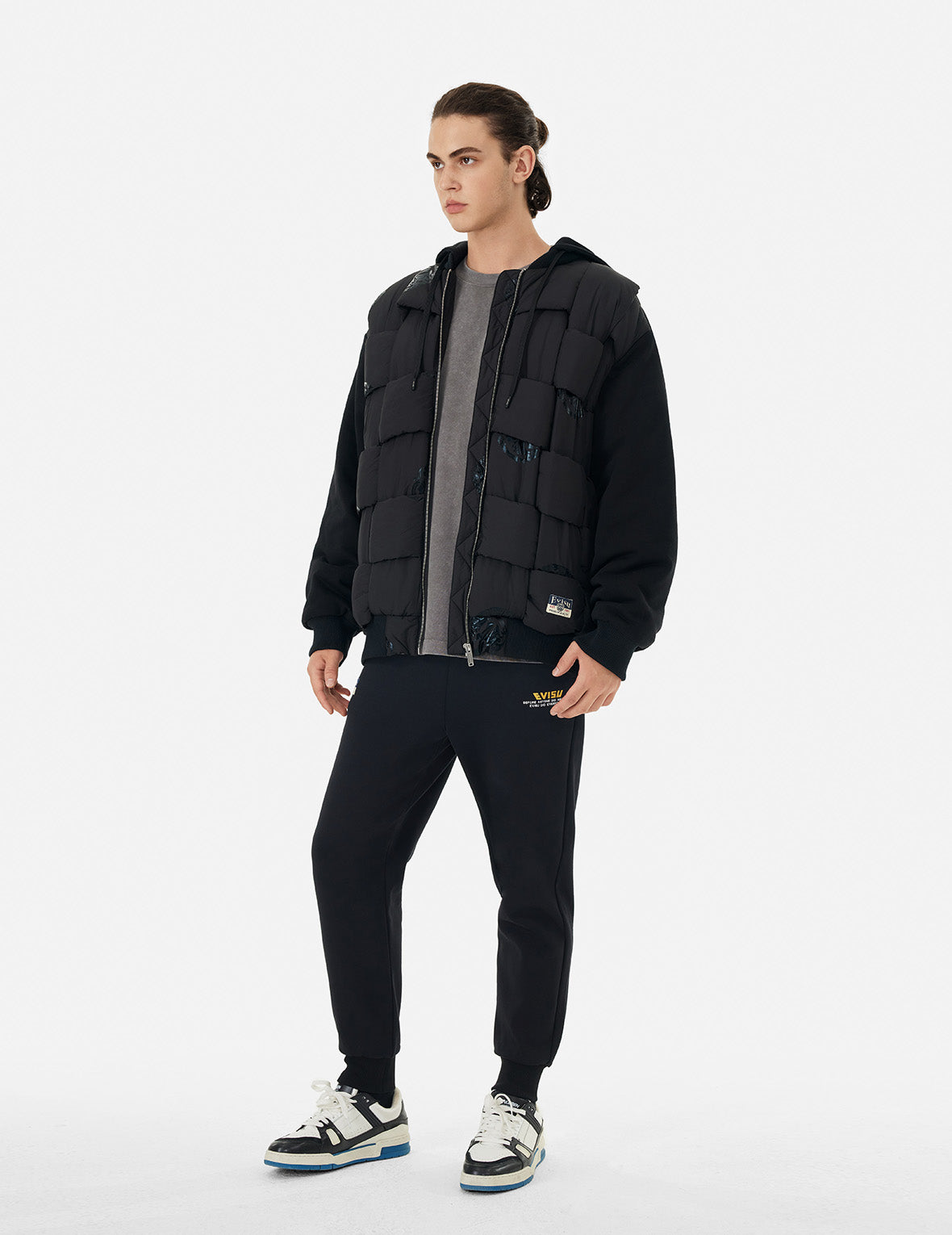 Stylish Kamon Print Loose Fit Padded Bomber Jacket - Trendy Streetwear for Men & Women | Perfect for Casual Outings, Fall Fashion, and Urban Style