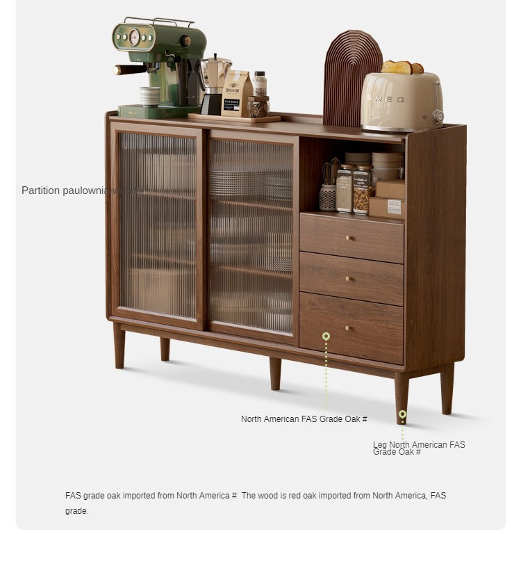 Modern Solid Wood Sideboard with Glass - Black Walnut & Oak - Perfect for Living Room, Dining Room, or Entryway Storage