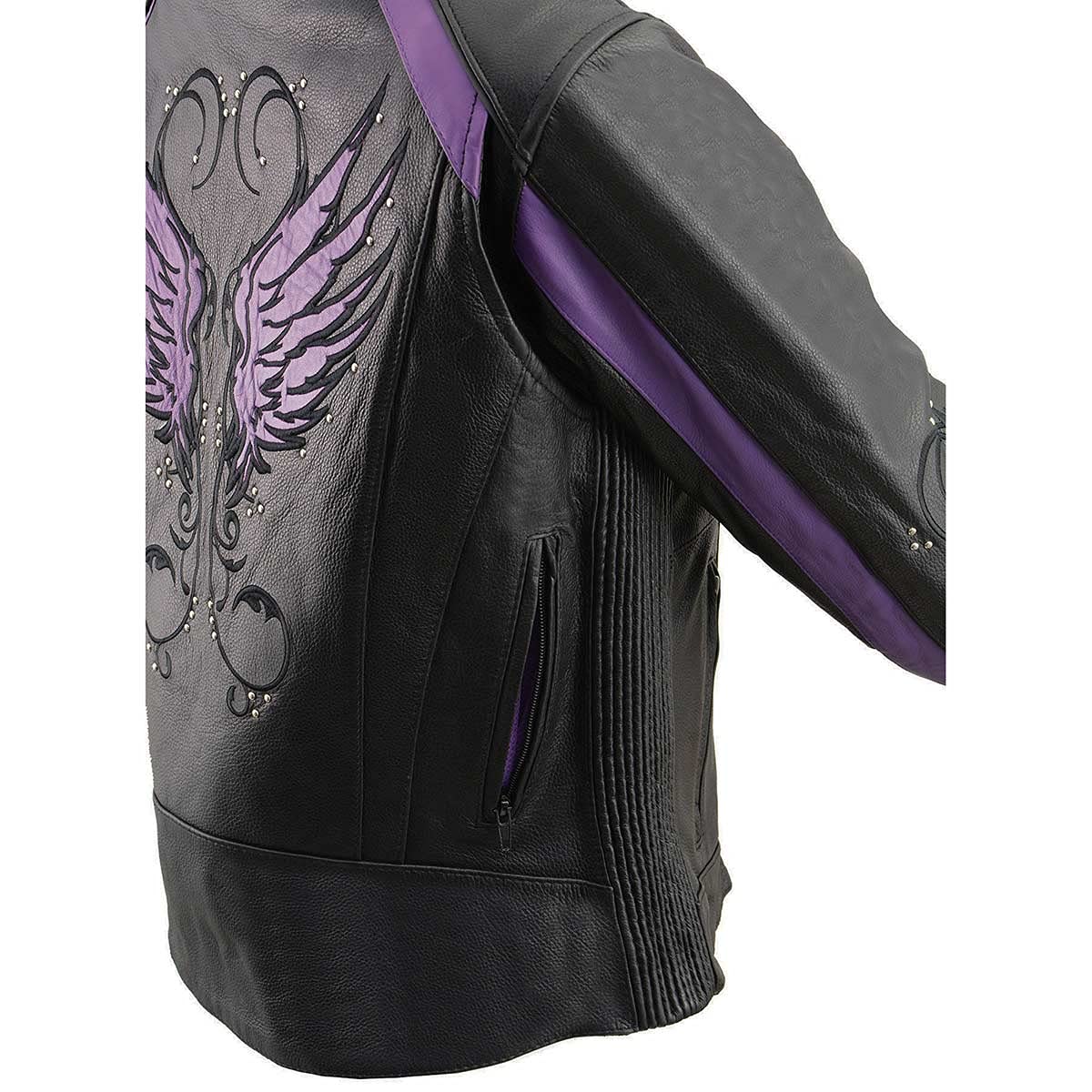 Milwaukee Leather ML1952 Women's Black Embroidered Wing & Stud Design Leather Scooter Jacket | Motorcycle Riding, Biker Fashion, Casual Outerwear