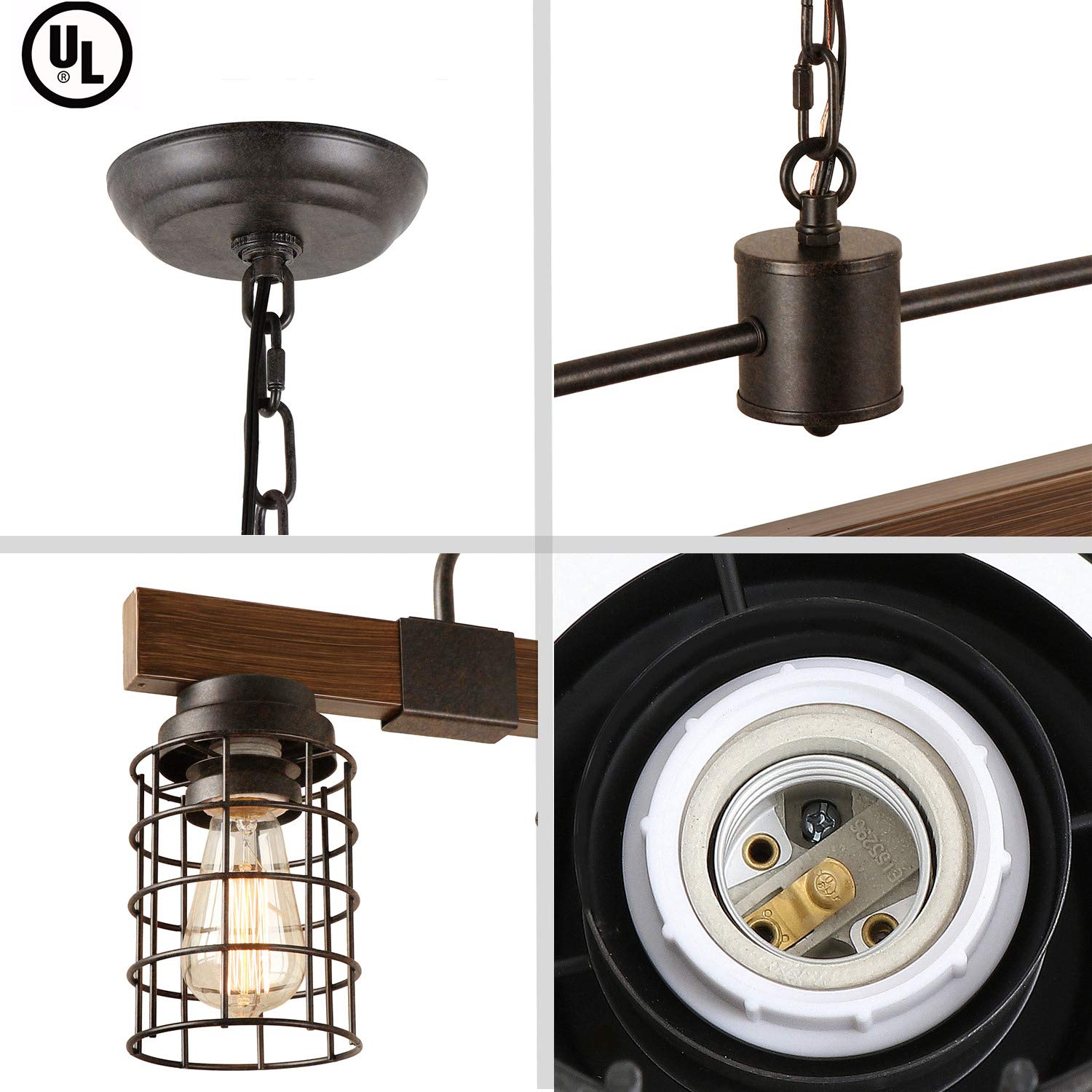 Giluta 5-Light Industrial Linear Kitchen Island Chandelier - Rustic Metal Mesh Cage Farmhouse Pendant Light Fixture for Kitchen, Dining Room, Pool Table & Living Room | Perfect for Farmhouse Decor, Restaurant Lighting & Modern Home Interiors