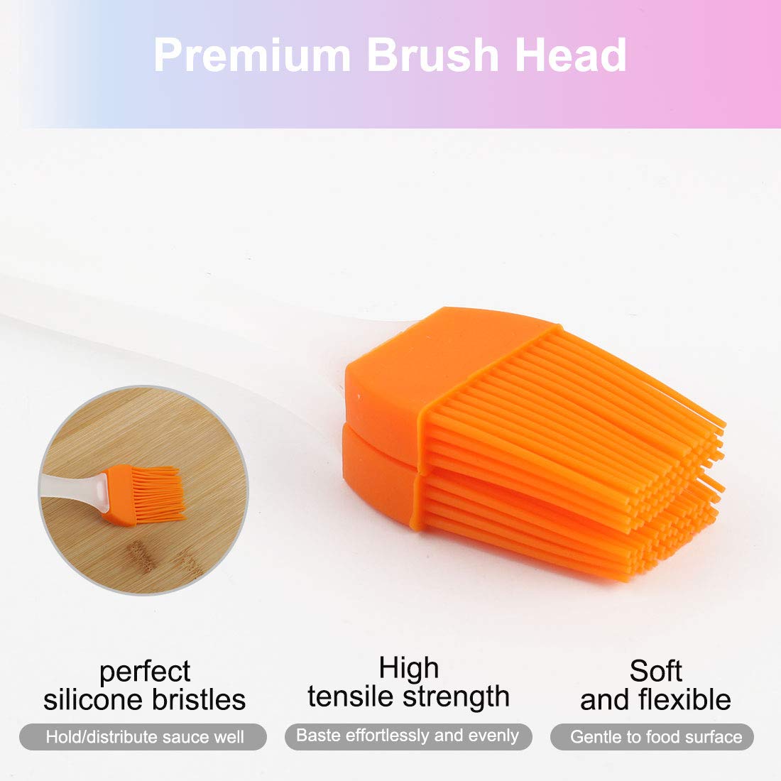 uxcell 2pcs Heat Resistant Silicone Basting Brush, Non-Stick Flexible Kitchen Cooking Tool, Essential for Baking, Grilling, and Barbecue, Orange
