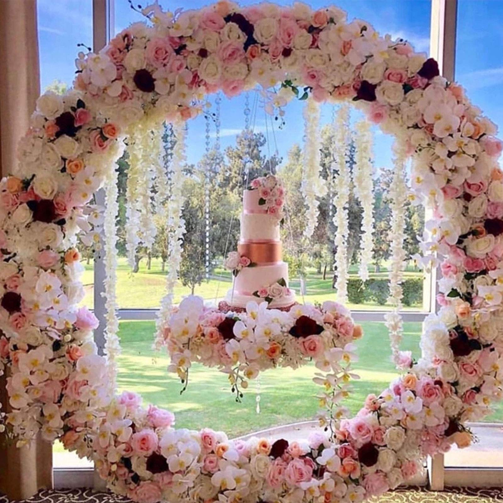Elegant Round Metal Wedding Arch - Wrought Iron Backdrop Stand for Indoor & Outdoor Use - Easy Assembly 3.3ft/5.9ft/6.6ft Garden Arbor - Perfect for Weddings, Parties & Special Events Decor (White) - Create Stunning Backdrops for Ceremonies, Photo Shoots & Garden Decorations