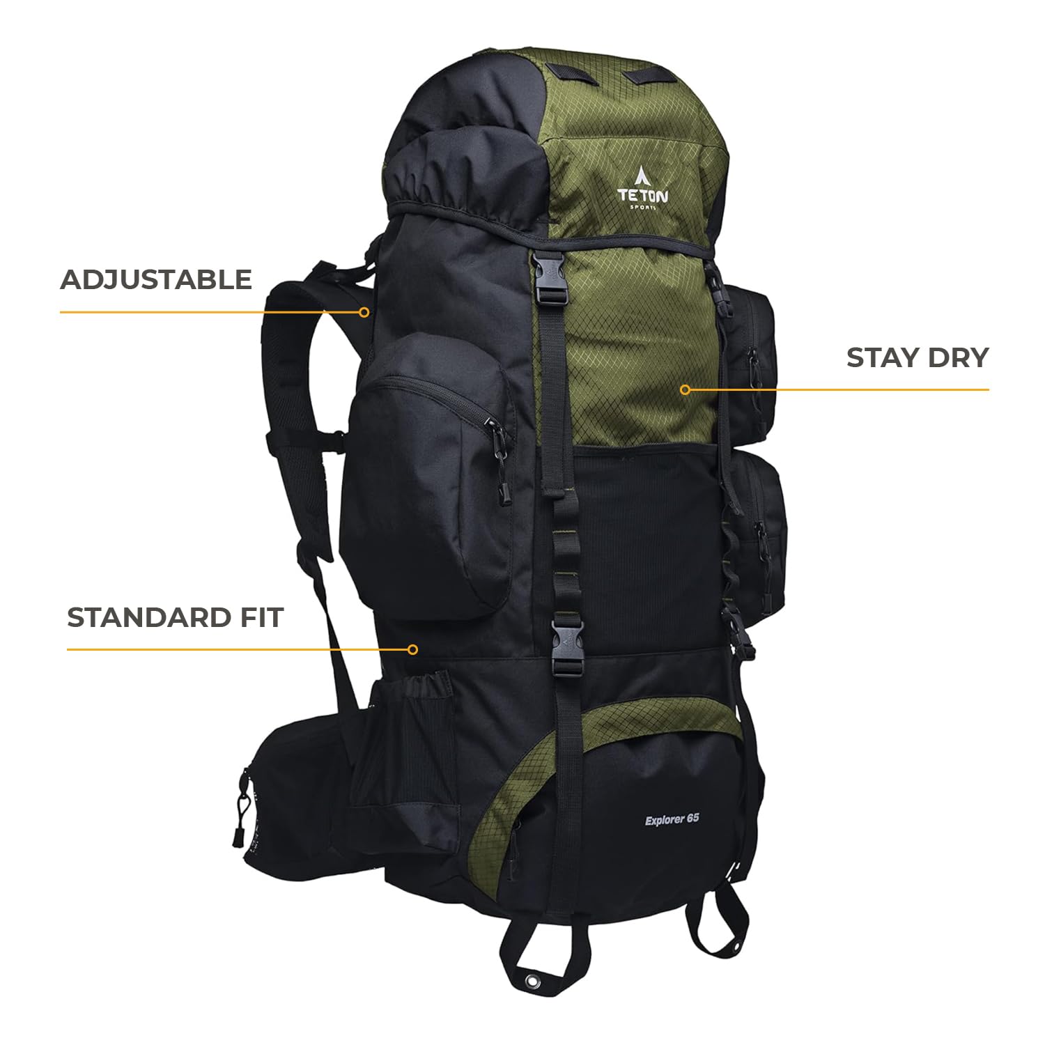 TETON 65L Explorer Internal Frame Backpack for Hiking, Camping & Backpacking - Lightweight Water-Resistant Travel Backpack with Rain Cover - Perfect for Outdoor Adventures, Trekking & Travel Gear