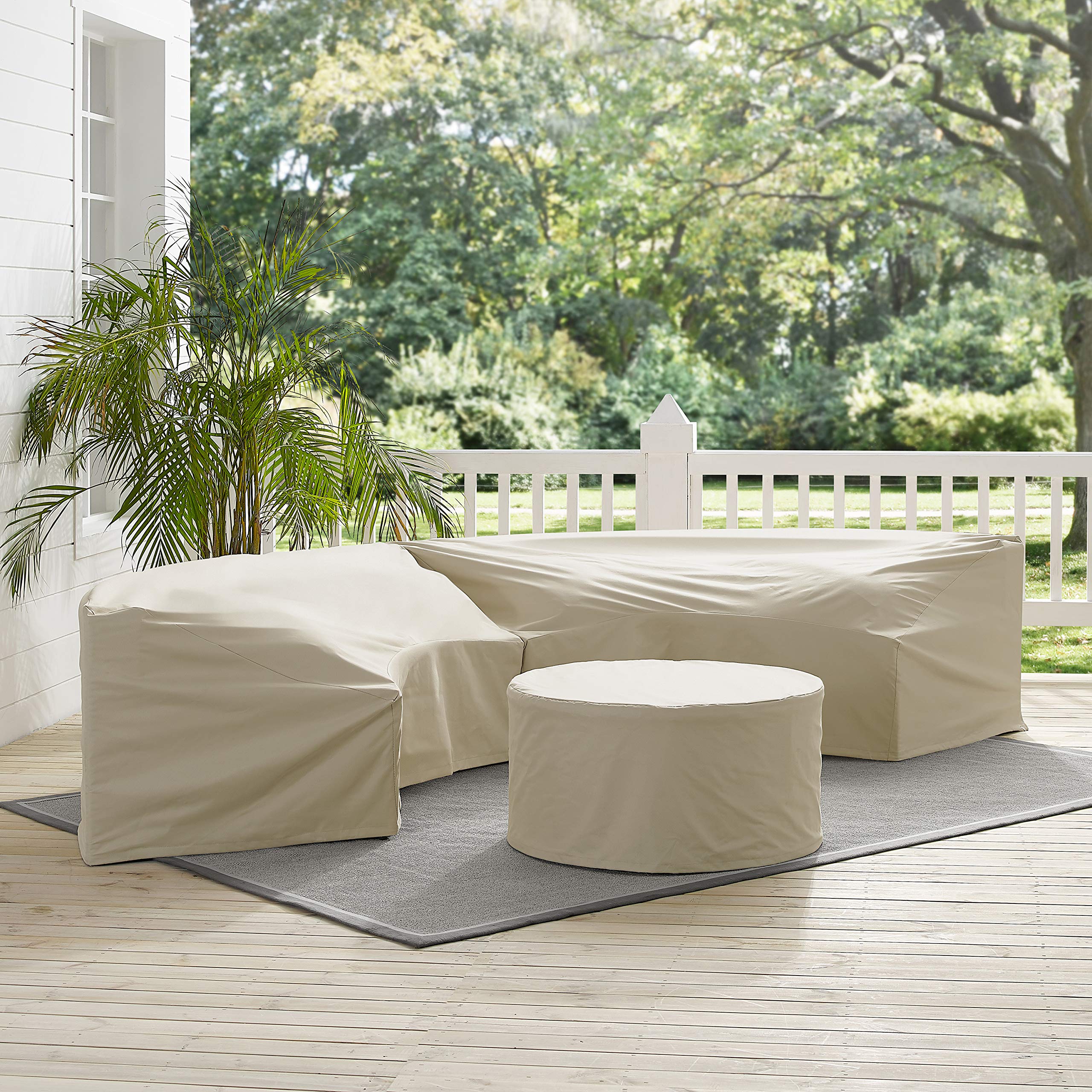 Waterproof 3-Piece Patio Furniture Cover Set for Round Outdoor Sectional - Tan | All-Weather Protection for Wicker, Rattan & Metal Furniture | Perfect for Backyard, Deck & Garden Use