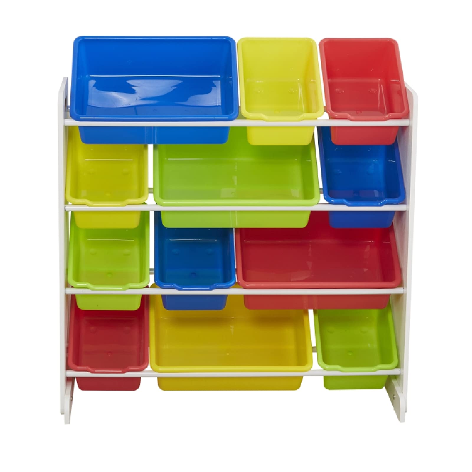 Tesmula GT2-ZJ 12-Bin Kids Toy Storage Organizer with Plastic Bins, White & Primary Colors - Perfect for Playroom, Bedroom, and Classroom Organization